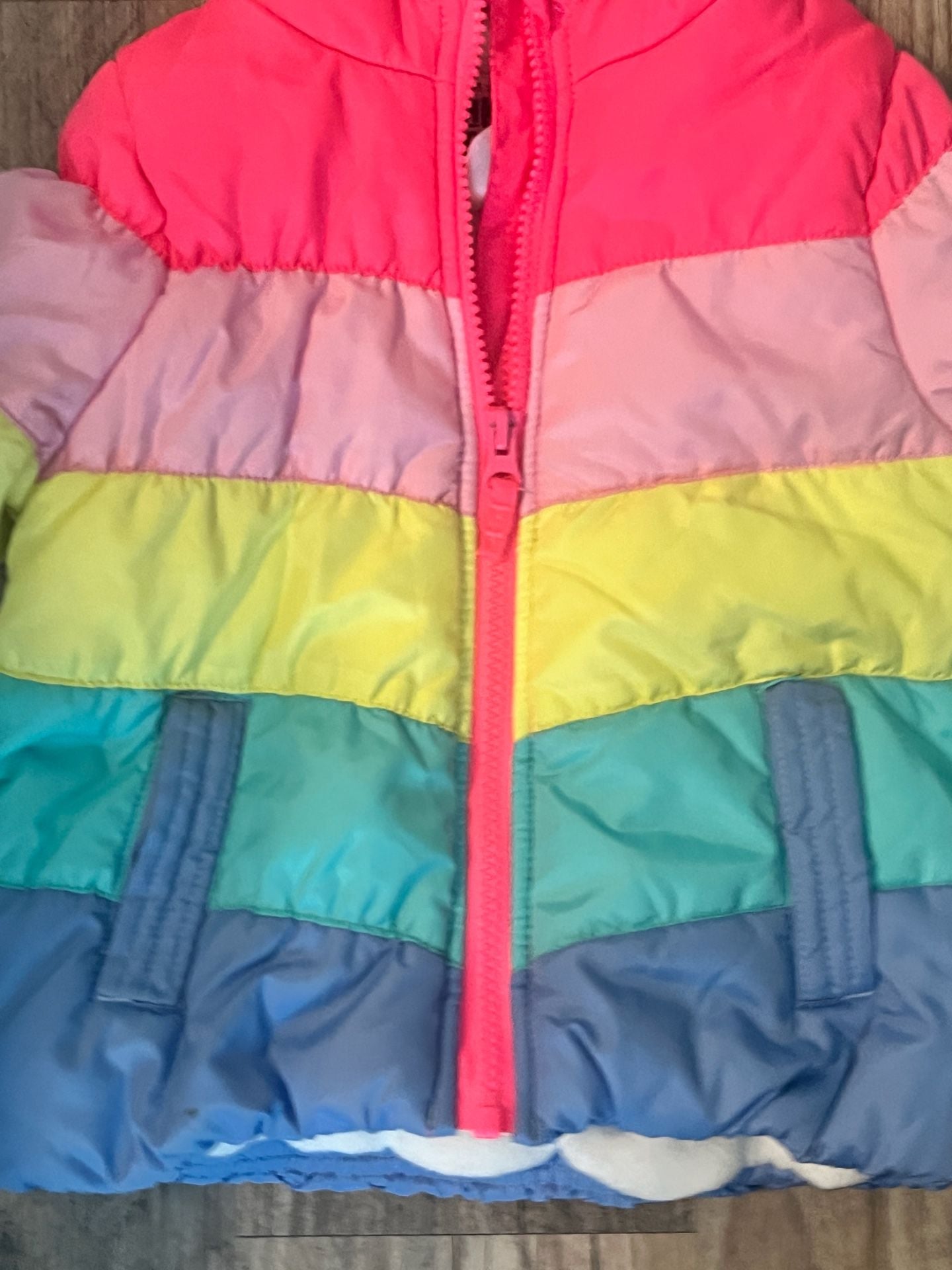 OshKosh BGosh Puffer Jacket 24M Multicolor Striped Hooded Winter Coat 3