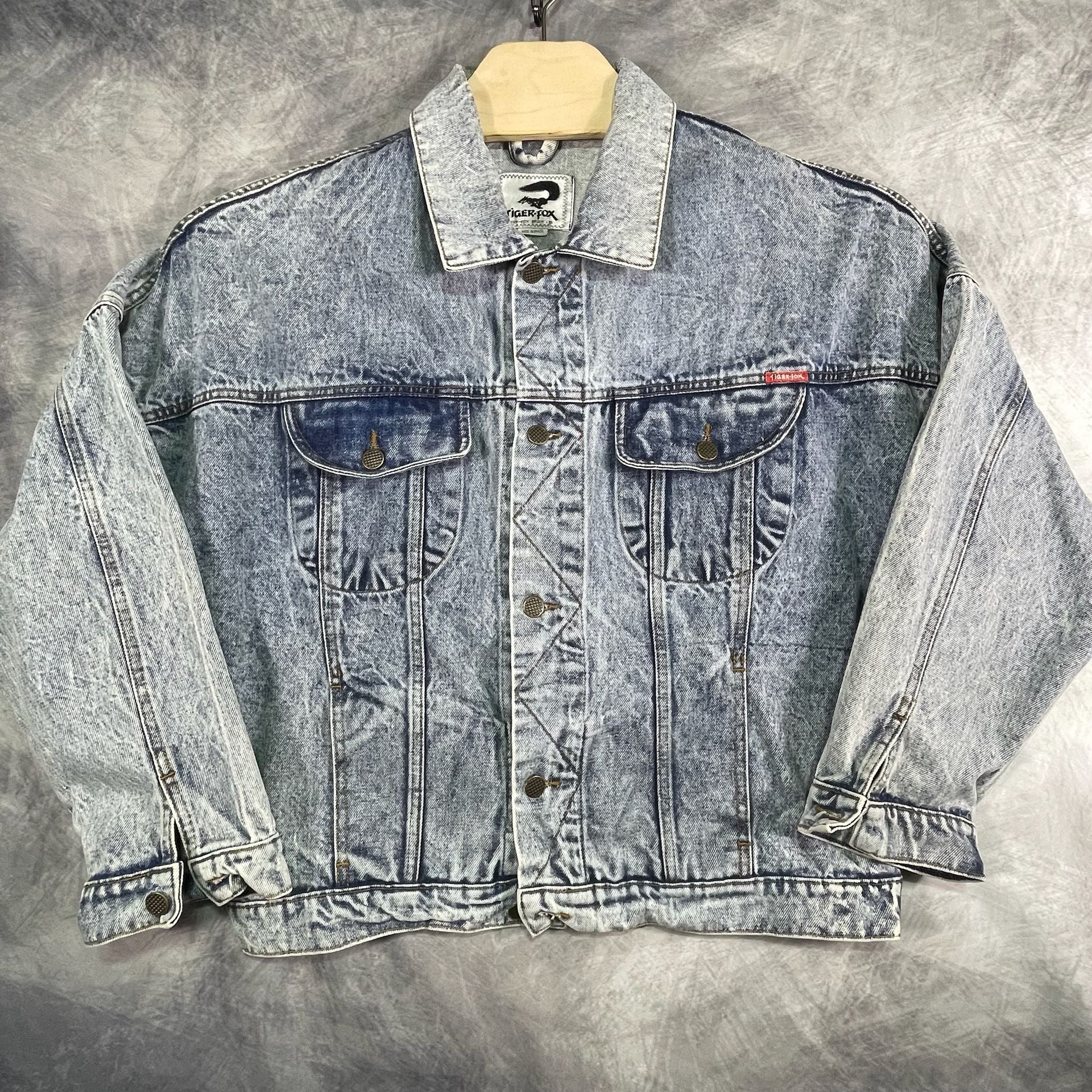 Tiger-Fox Vintage Denim Jacket Size M Acid Wash 100% Cotton 2