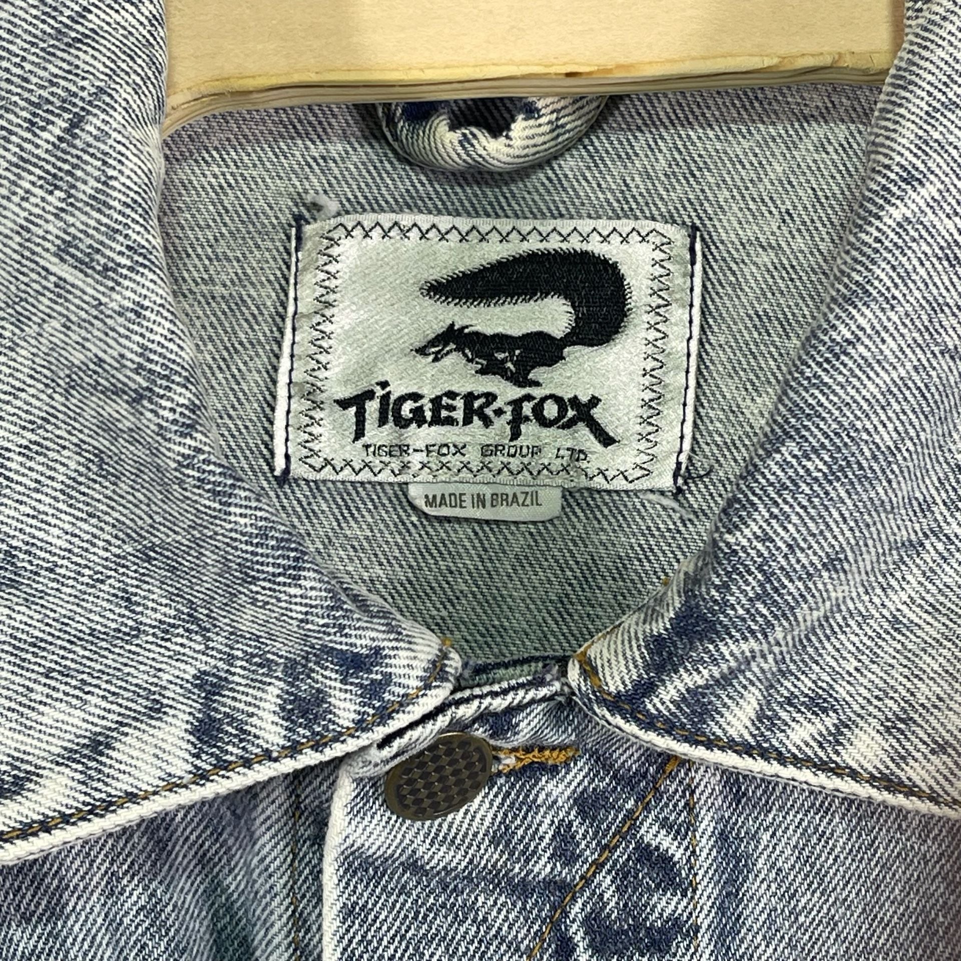 Tiger-Fox Vintage Denim Jacket Size M Acid Wash 100% Cotton 3