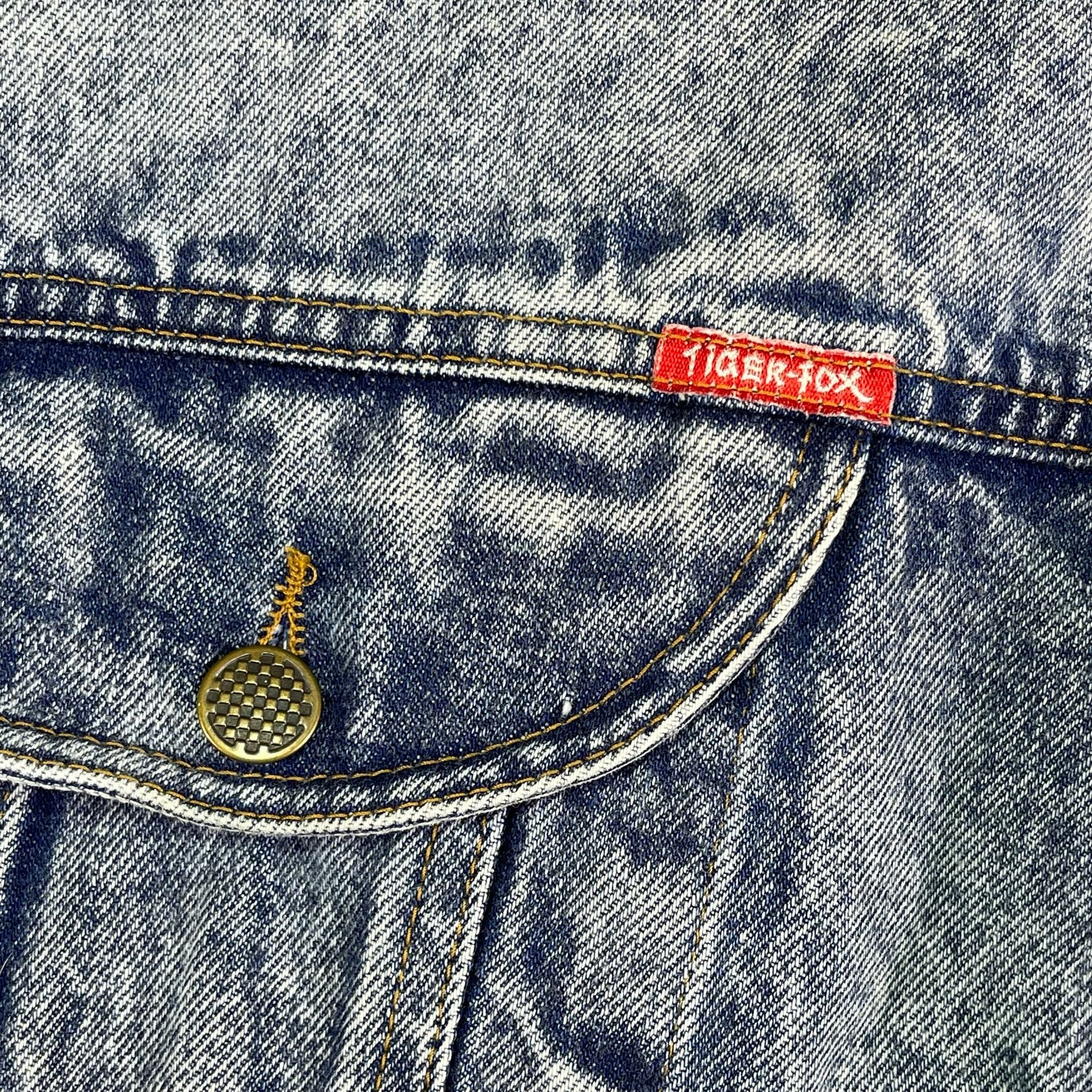 Tiger-Fox Vintage Denim Jacket Size M Acid Wash 100% Cotton 12