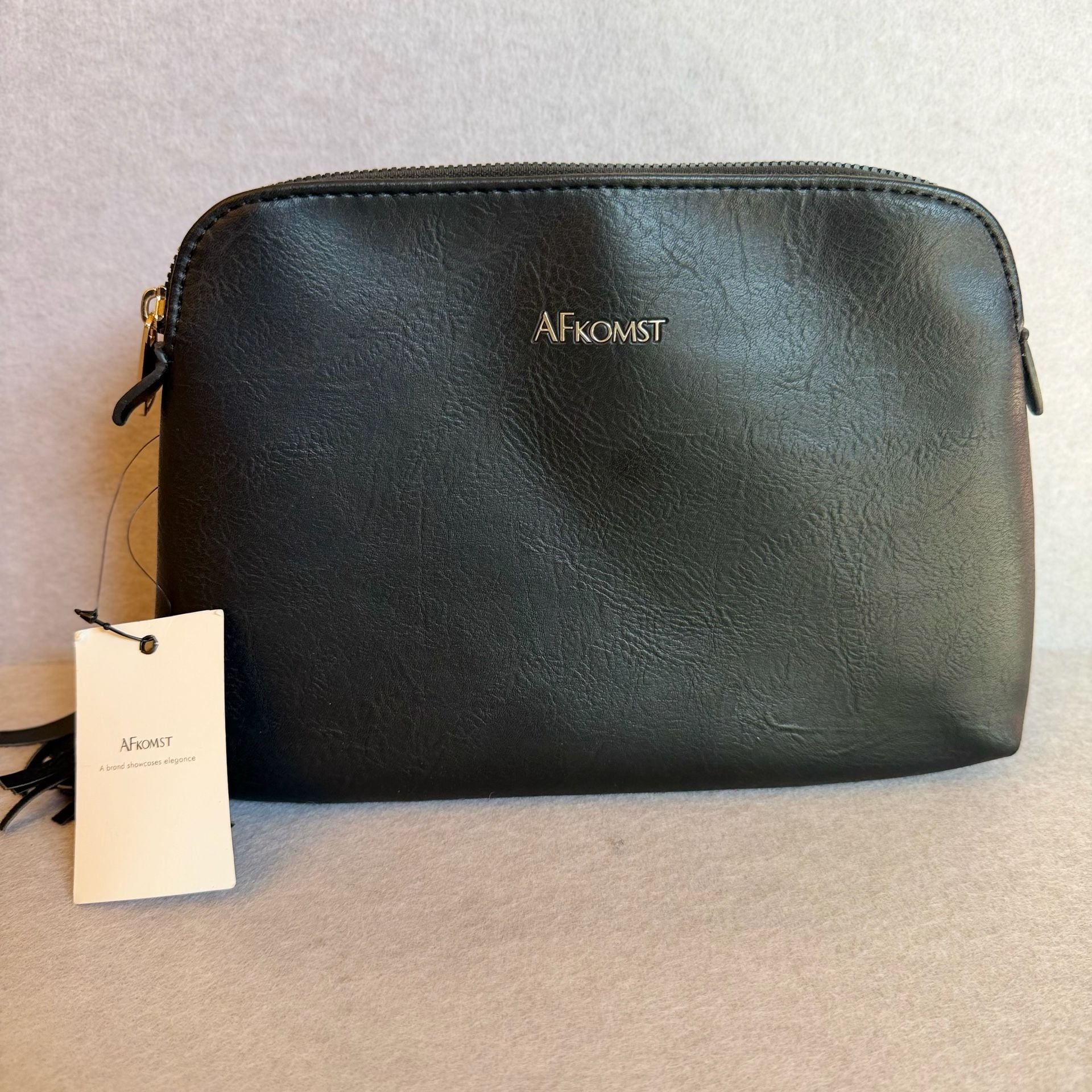 Afkomst Black Faux Leather Cosmetics Pouch Travel Bag New With Tags 2