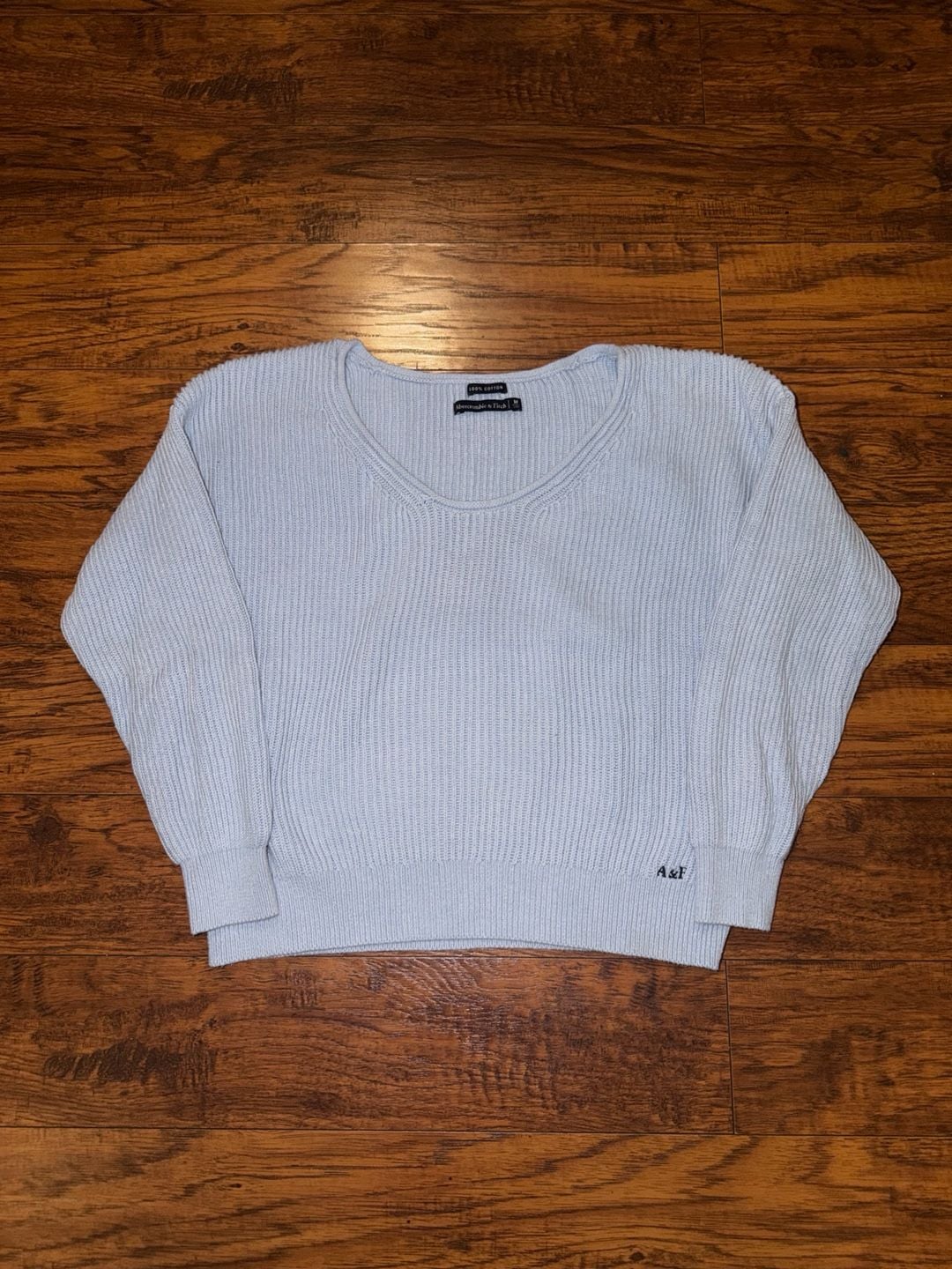 Abercrombie & Fitch V-Neck Ribbed Cotton Sweater Size M Light Blue 2