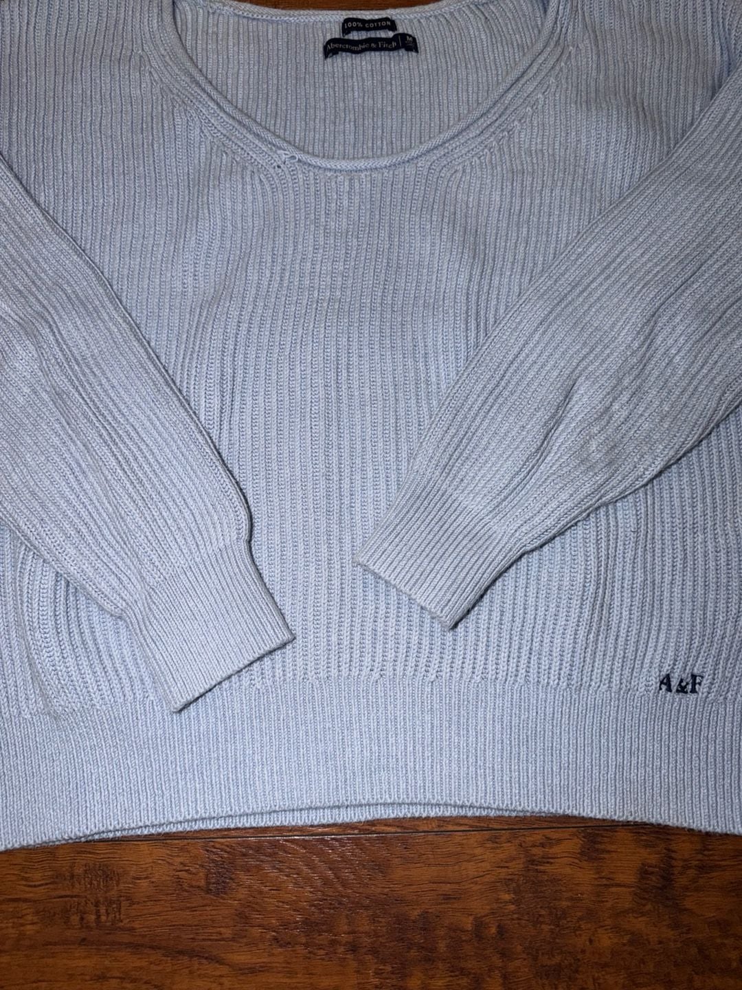 Abercrombie & Fitch V-Neck Ribbed Cotton Sweater Size M Light Blue 3