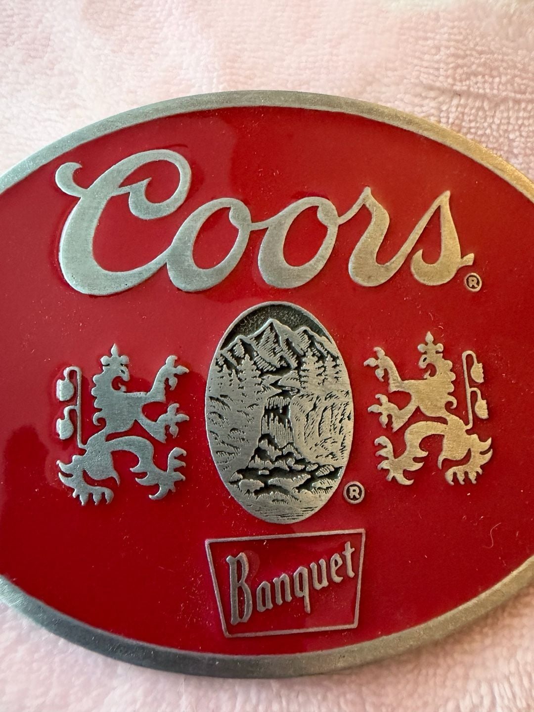Coors Banquet Beer Red Enamel Oval Belt Buckle 4