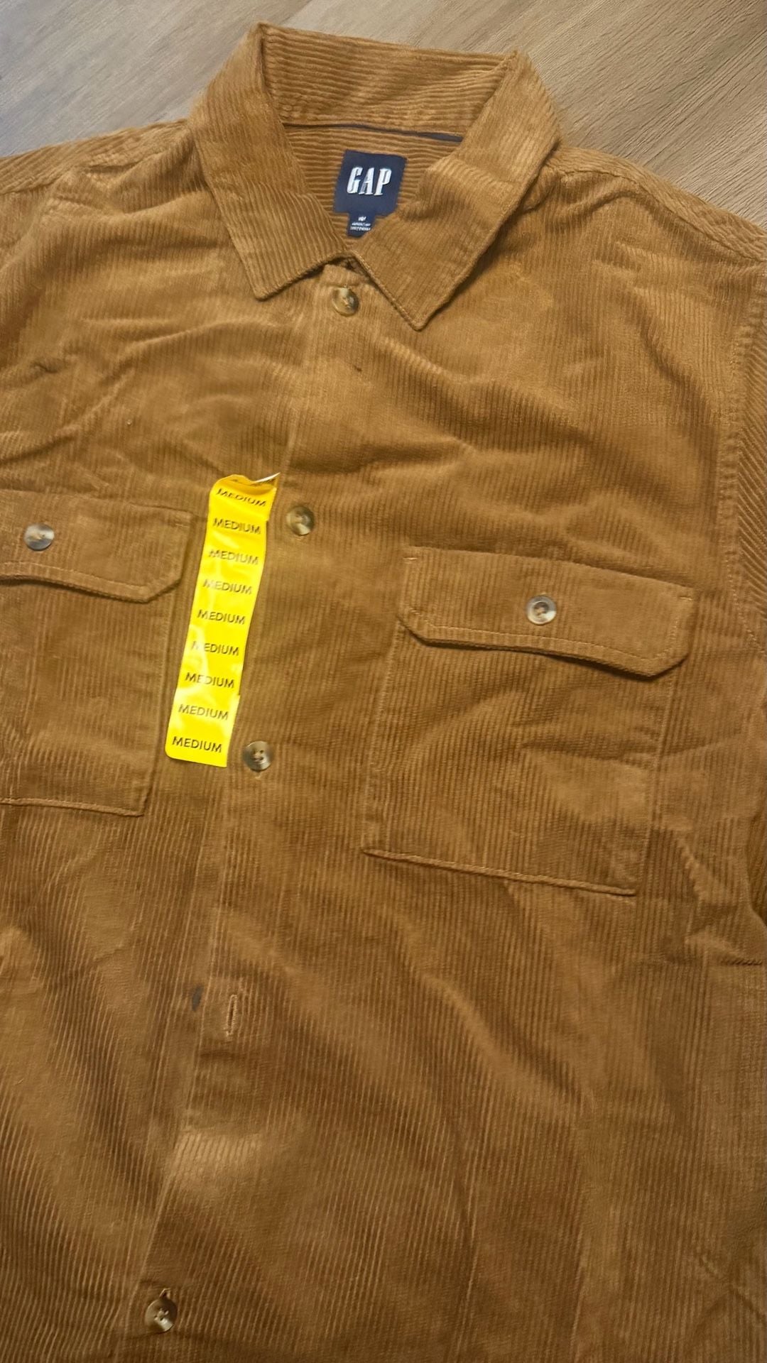 Gap Corduroy Button Down Shirt Size Medium Brown Long Sleeve Pocket 3