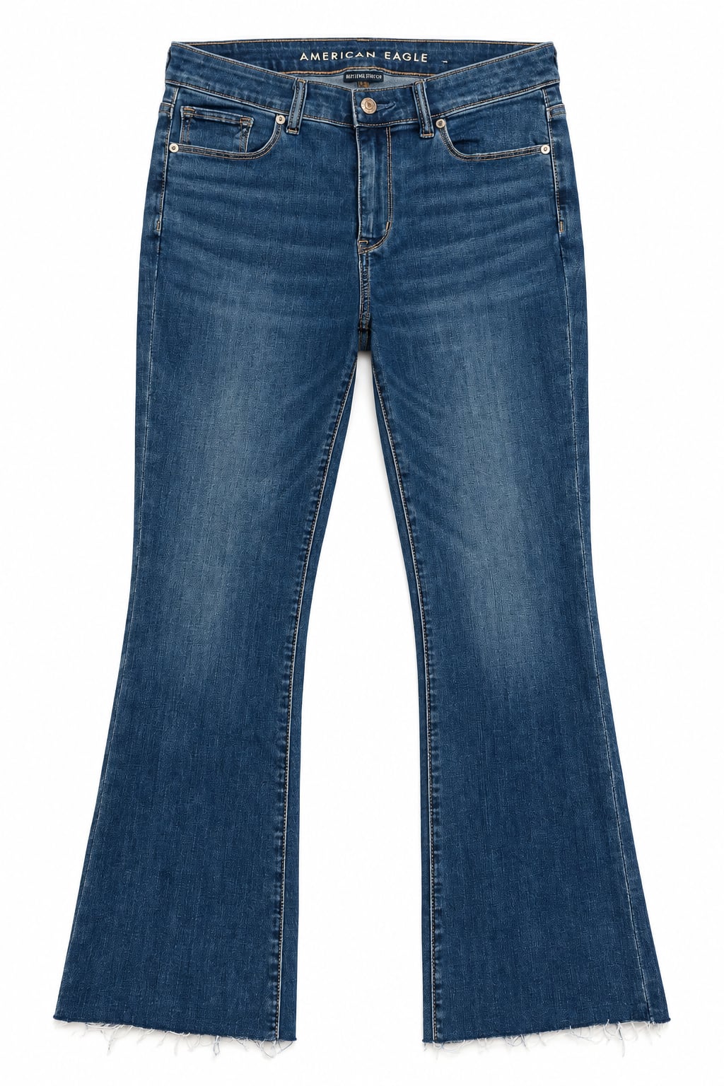 American Eagle Kick Bootcut Jeans Size 8 X Short High Rise Raw Hem Stretch Blue 3