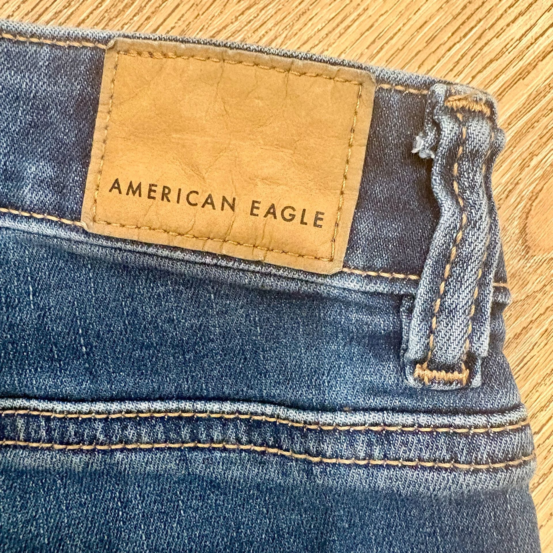 American Eagle Kick Bootcut Jeans Size 8 X Short High Rise Raw Hem Stretch Blue 4