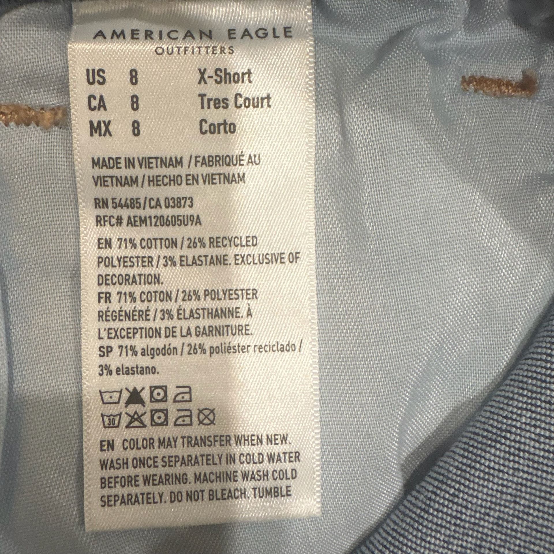 American Eagle Kick Bootcut Jeans Size 8 X Short High Rise Raw Hem Stretch Blue 5