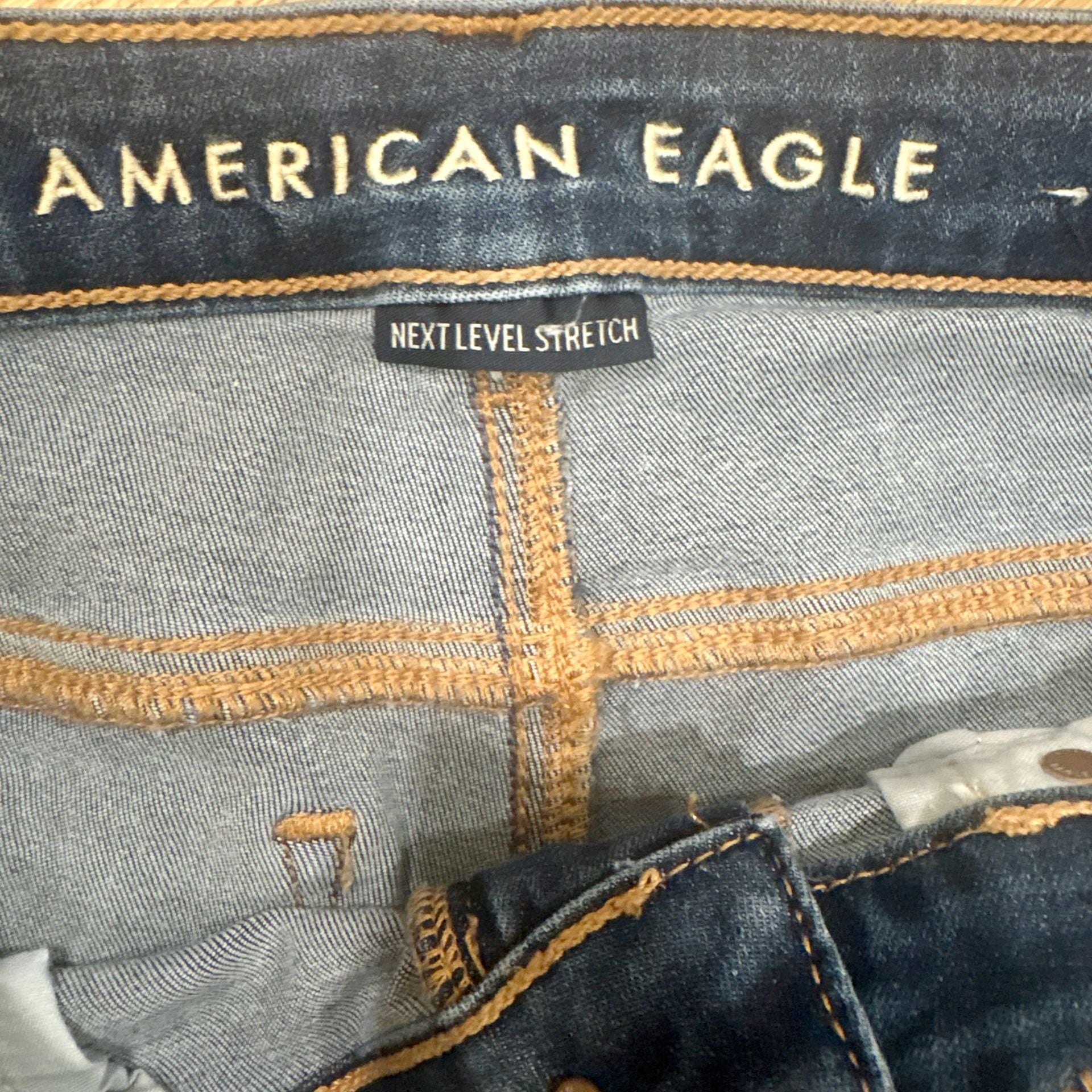American Eagle Kick Bootcut Jeans Size 8 X Short High Rise Raw Hem Stretch Blue 11