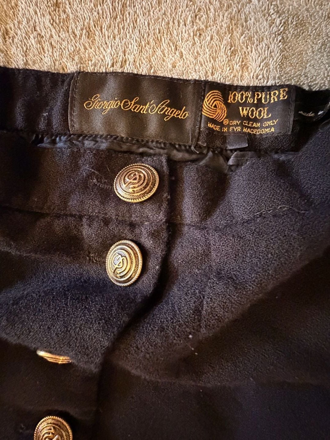 VTG Sergio Sant' Angelo Black 100% Wool Button Front Skirt Golden Collection 4