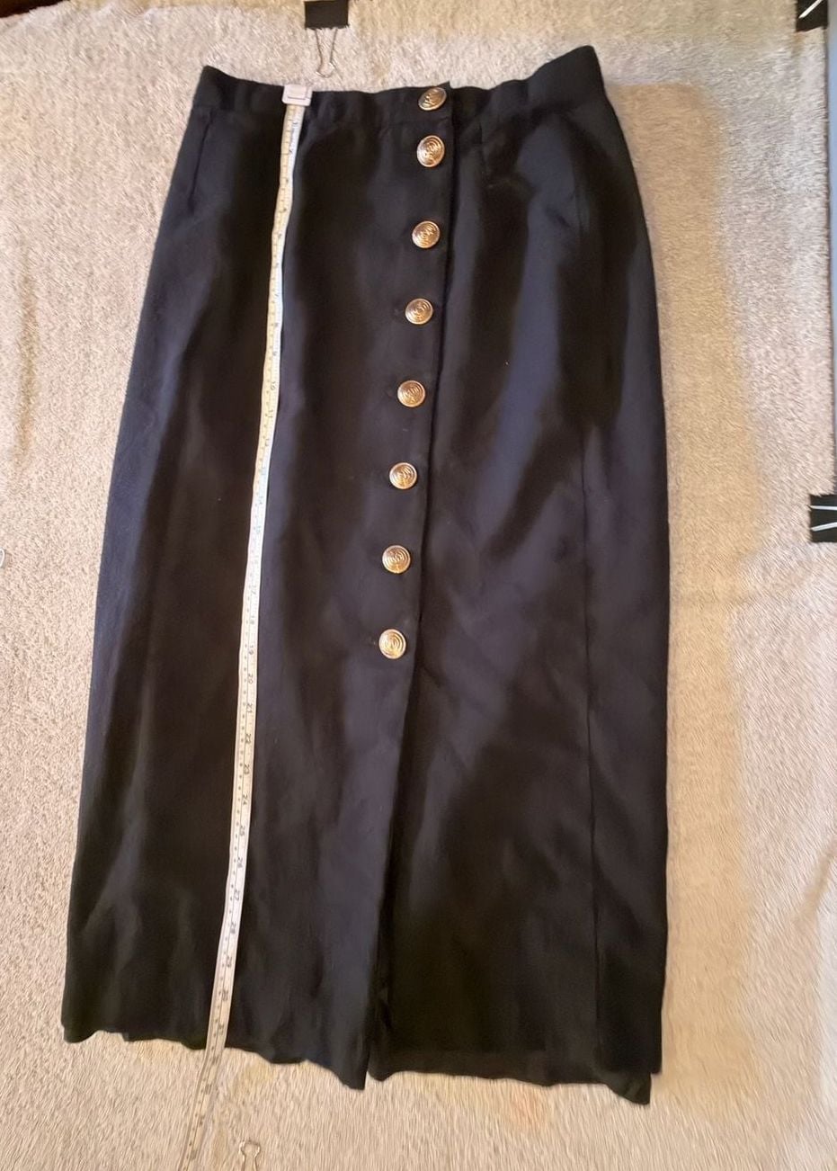 VTG Sergio Sant' Angelo Black 100% Wool Button Front Skirt Golden Collection 6