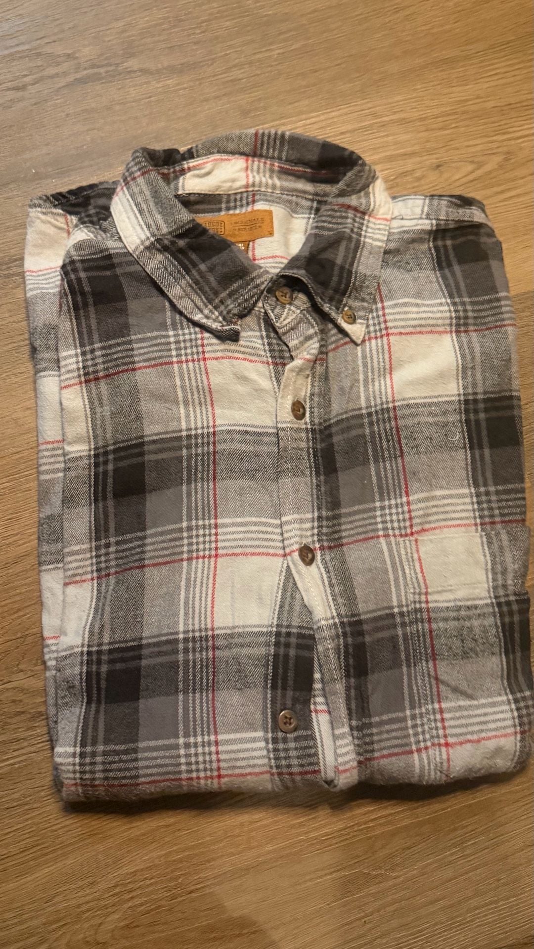 Faded Glory Plaid Flannel Shirt Size L 42/44 Gray Black Cotton Button Down 2