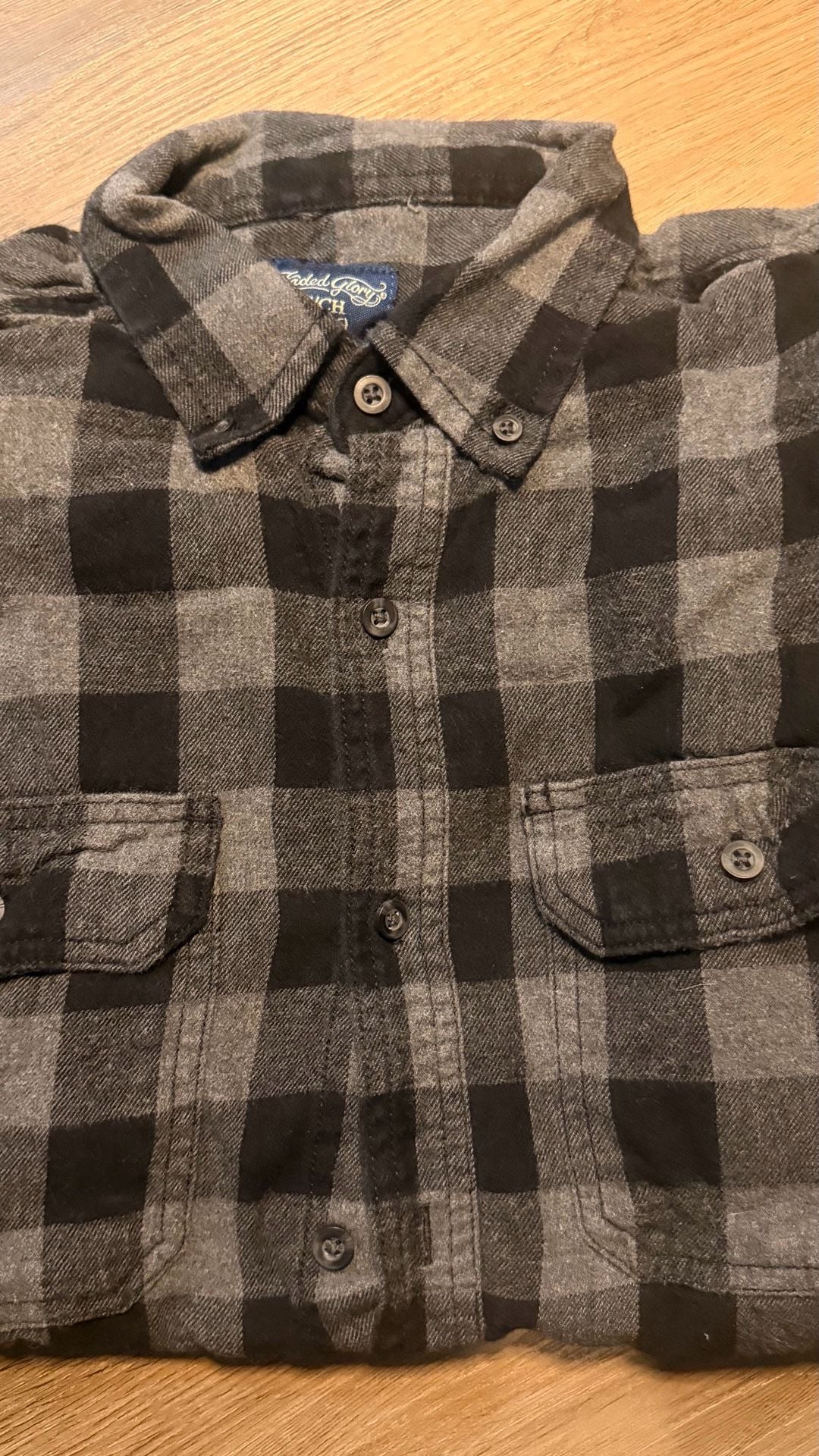 Faded Glory Plaid Flannel Shirt Size L 42/44 Gray Black Cotton Button Down 6