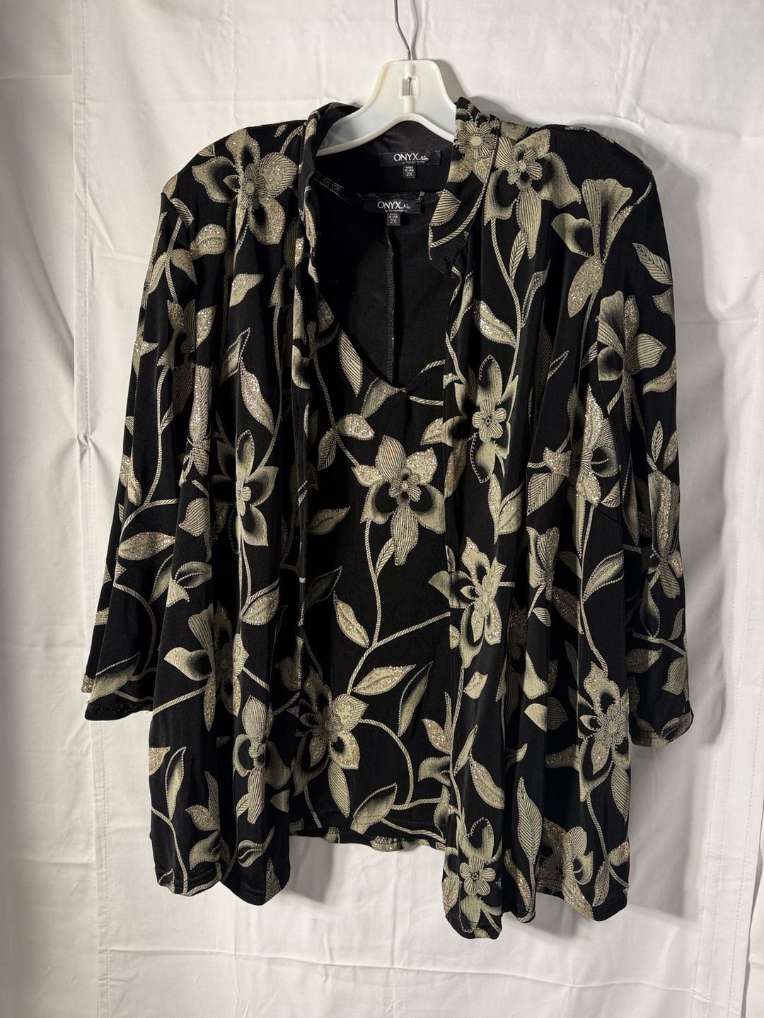ONYX Nite 2-Piece Top & Jacket Set Size 2X Black Gold Floral 1