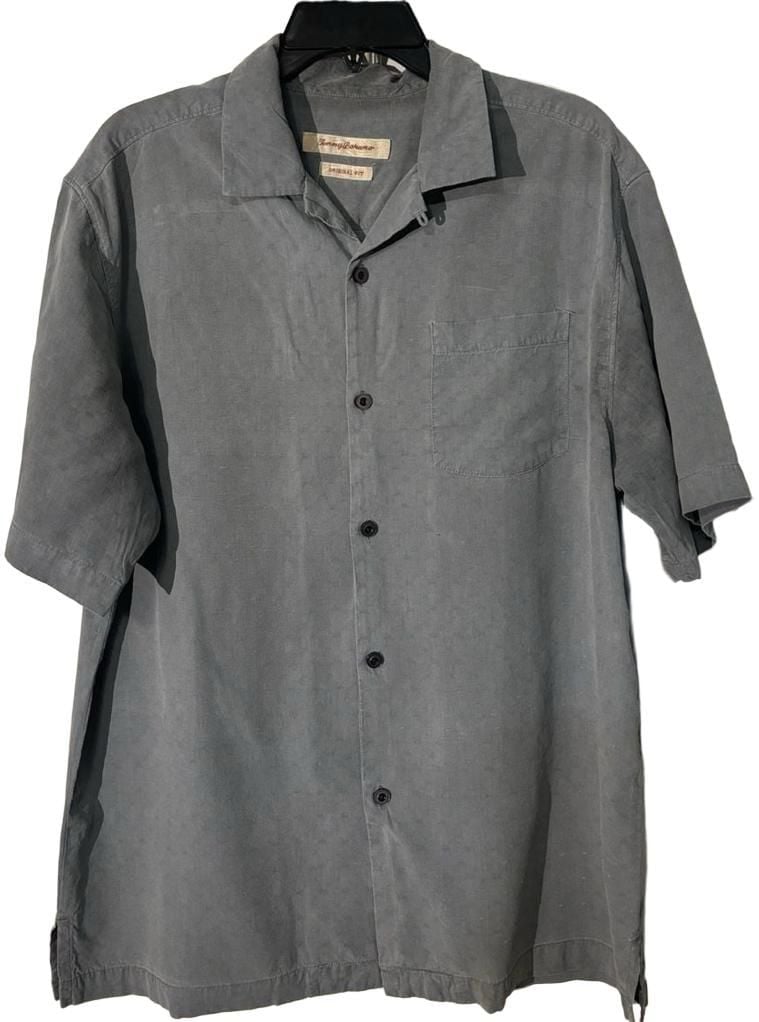 Tommy Bahama Silk Short Sleeve Button Down Shirt Size M Gray Original Fit 3