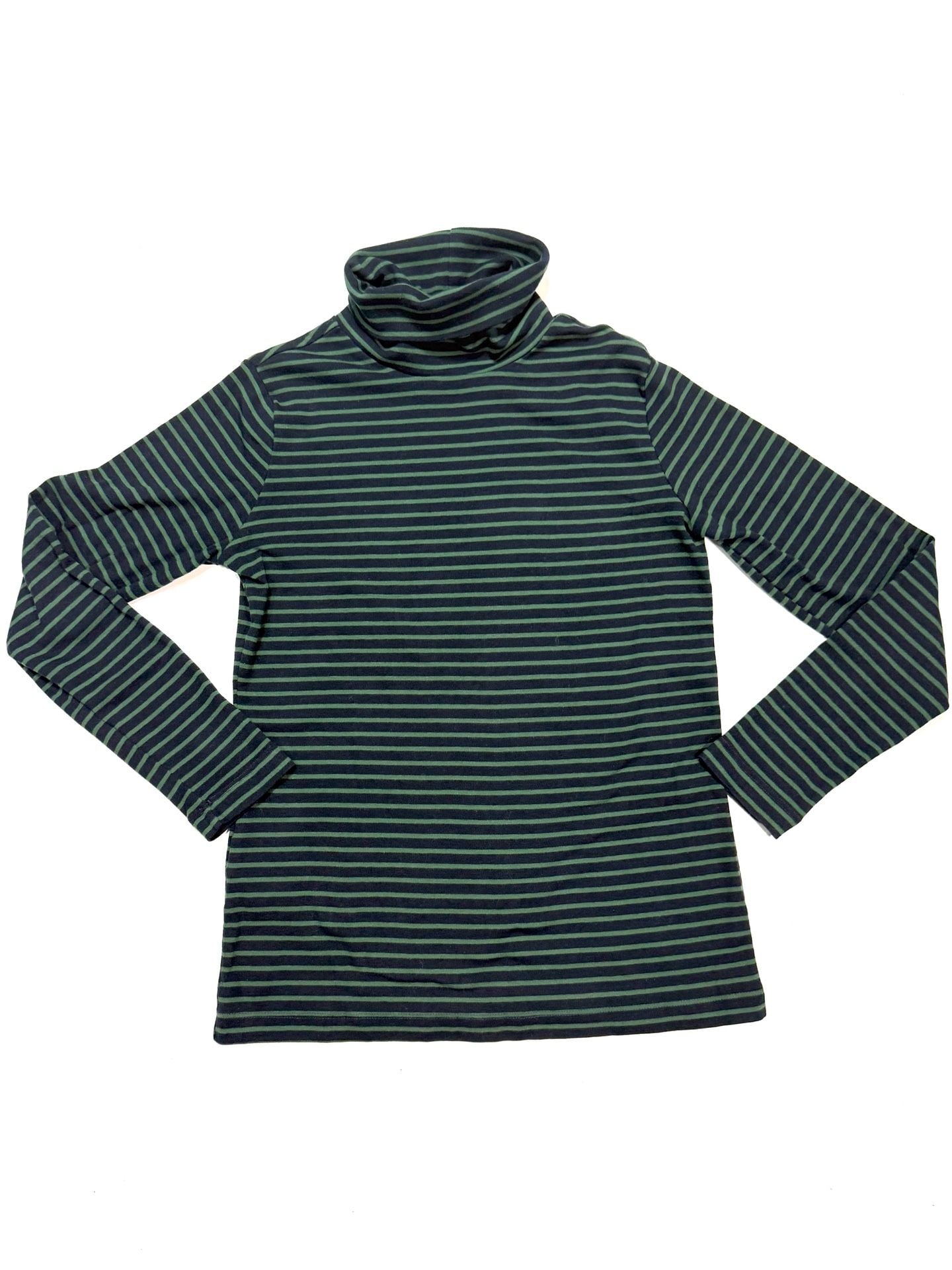 Eddie Bauer Women's Striped Turtleneck Size L Heritage Americana Old Money Quiet Luxury Preppy Indie Vanguard Navy Forest Green Stripe Long Sleeve Cotton Jersey Fall Holiday 2024 Layering Top Fitted Stretch 2