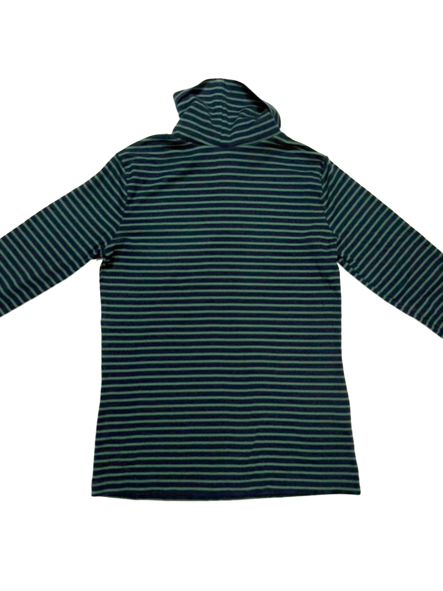 Eddie Bauer Women's Striped Turtleneck Size L Heritage Americana Old Money Quiet Luxury Preppy Indie Vanguard Navy Forest Green Stripe Long Sleeve Cotton Jersey Fall Holiday 2024 Layering Top Fitted Stretch 3