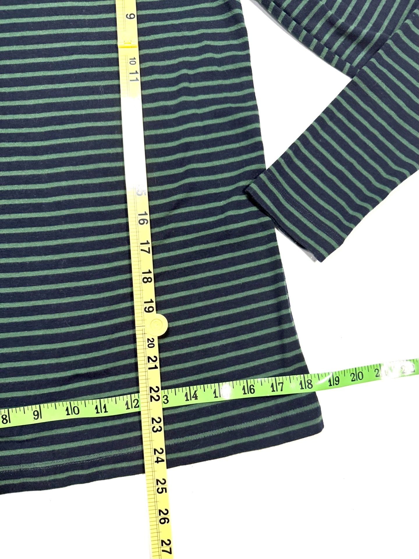 Eddie Bauer Women's Striped Turtleneck Size L Heritage Americana Old Money Quiet Luxury Preppy Indie Vanguard Navy Forest Green Stripe Long Sleeve Cotton Jersey Fall Holiday 2024 Layering Top Fitted Stretch 4