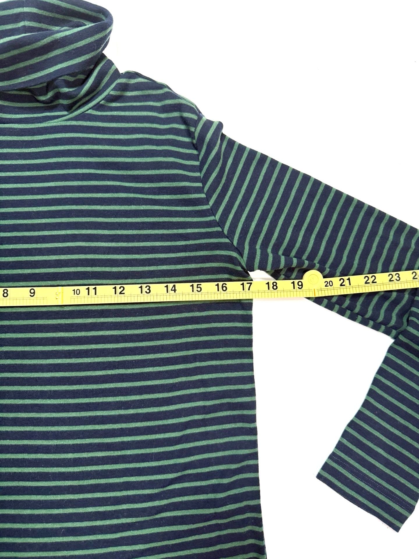 Eddie Bauer Women's Striped Turtleneck Size L Heritage Americana Old Money Quiet Luxury Preppy Indie Vanguard Navy Forest Green Stripe Long Sleeve Cotton Jersey Fall Holiday 2024 Layering Top Fitted Stretch 5