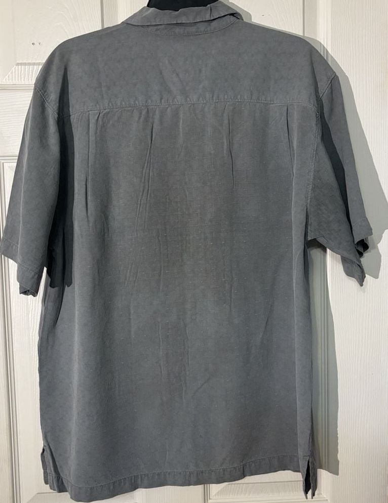 Tommy Bahama Silk Short Sleeve Button Down Shirt Size M Gray Original Fit 4
