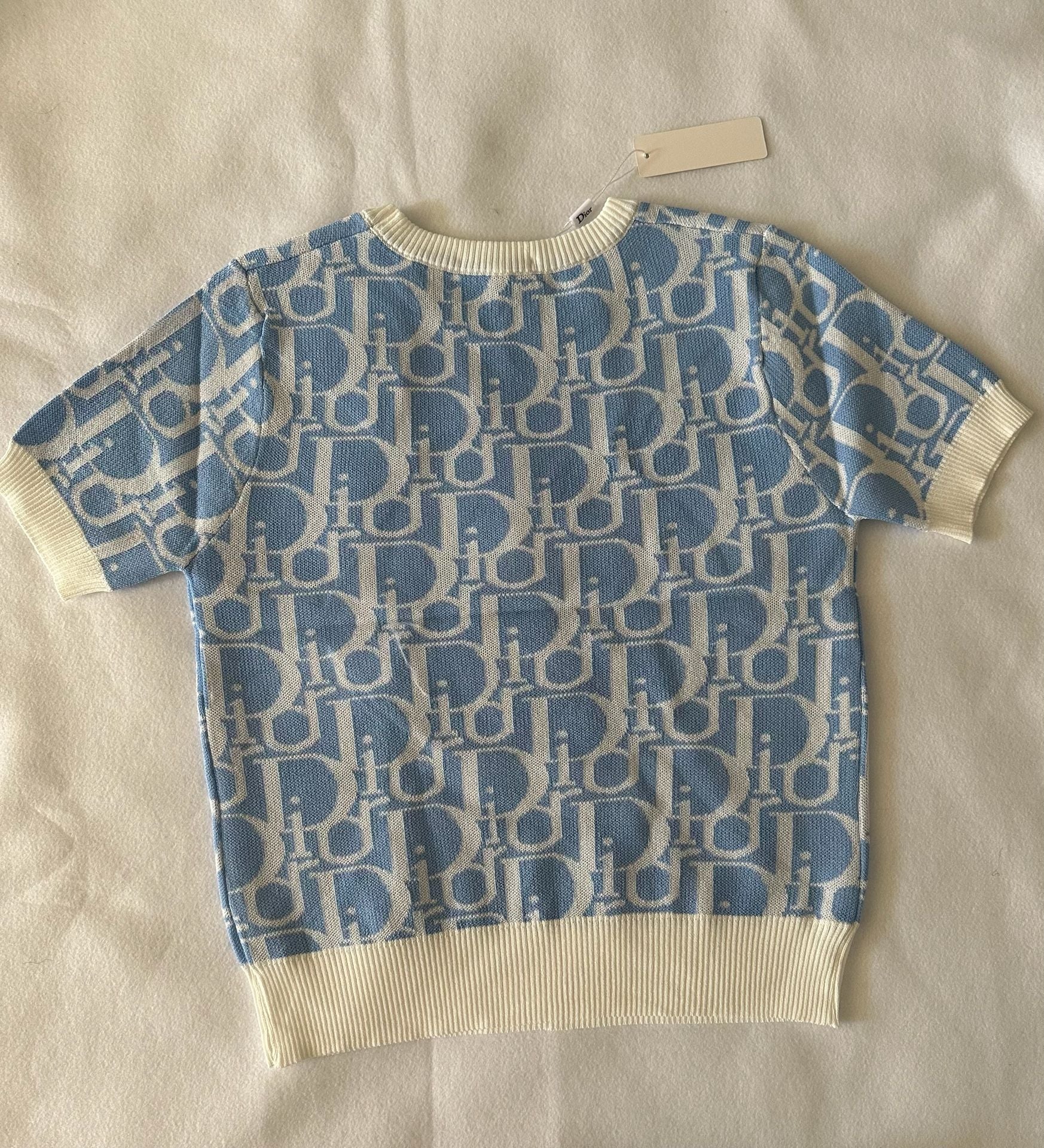 Christian Dior Oblique Short Sleeve Sweater Blue White 3