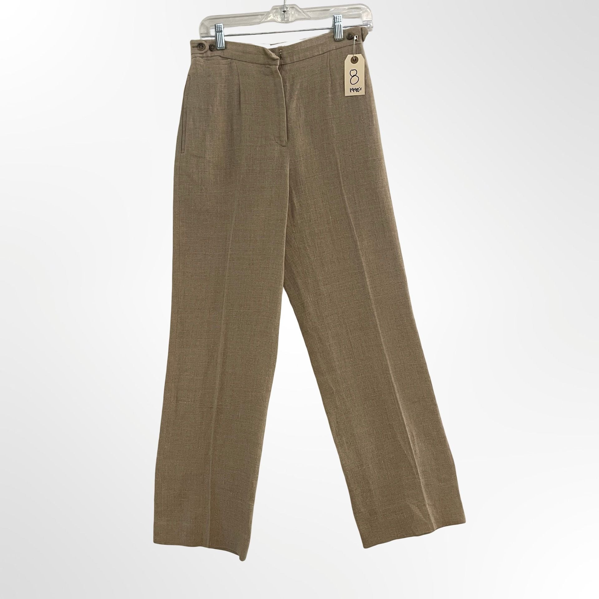 DKNY Vintage Linen Pants Size 8 Brown Straight Leg 90s Made in Italy 3