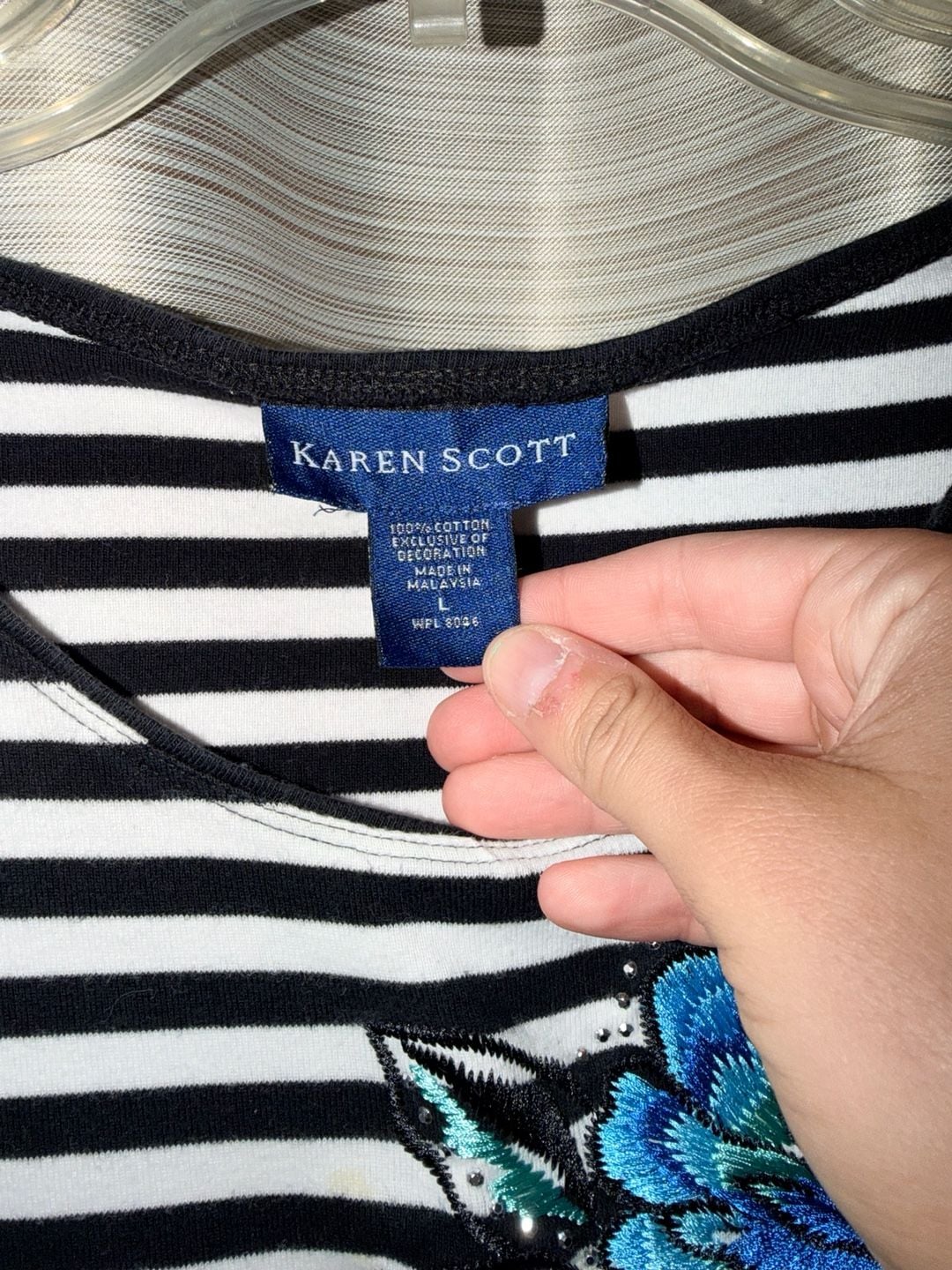 Karen Scott Striped Floral Embroidered Top 3