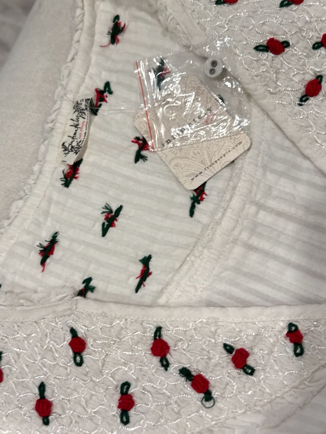 Free People Intimately Blouse Size S Ivory Embroidered Rose Top 7
