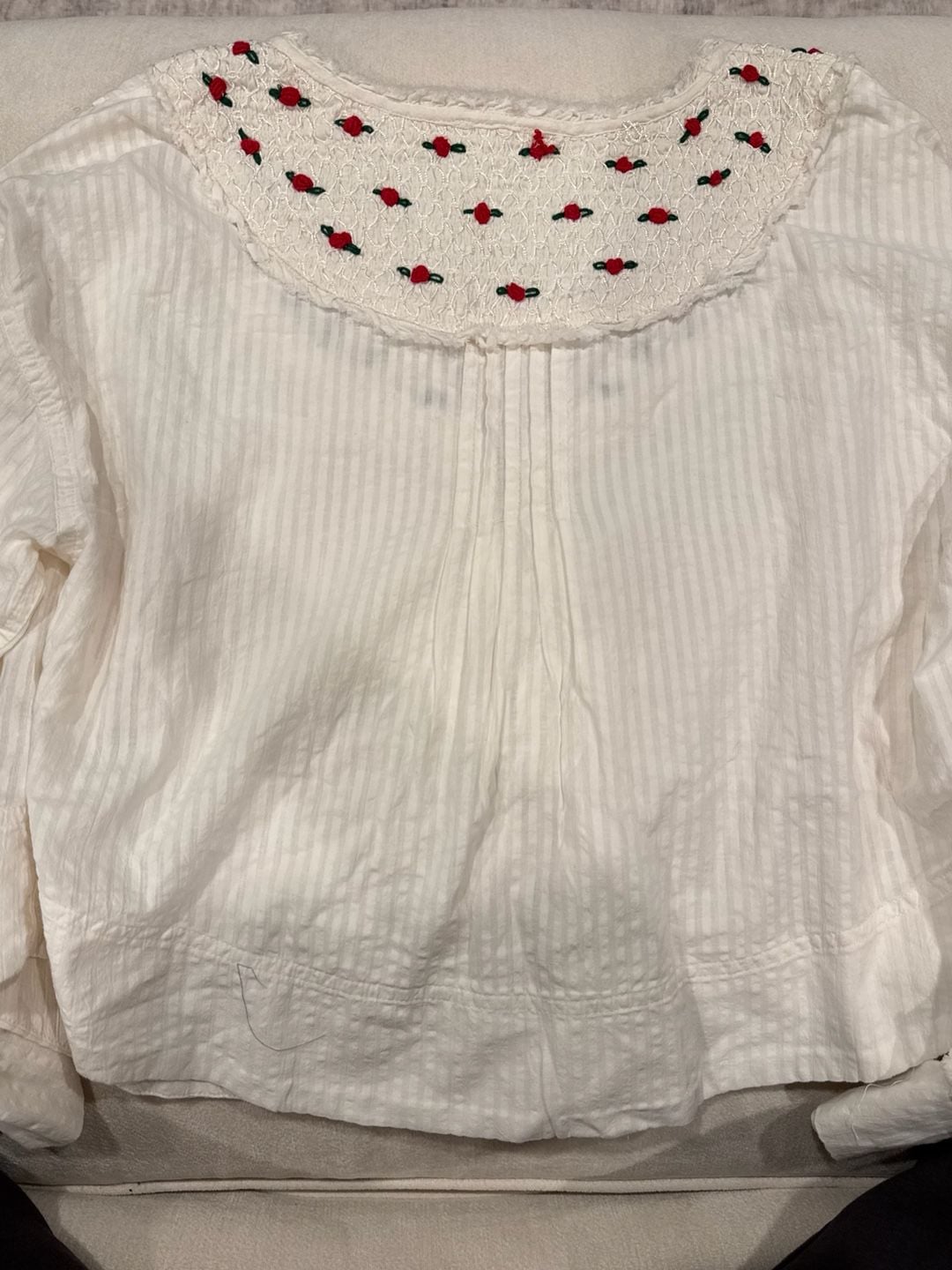 Free People Intimately Blouse Size S Ivory Embroidered Rose Top 8