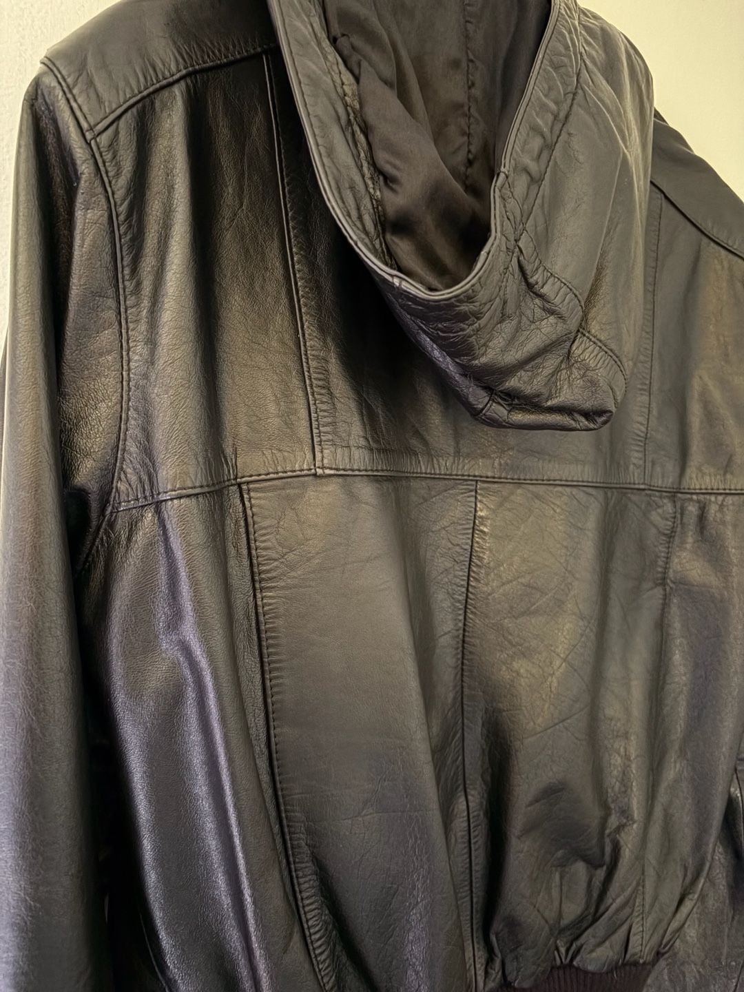 Casablanca Leather Bomber Jacket Size 44 Black Hooded 9