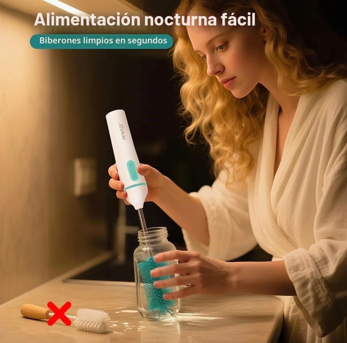 Electric Washing Brush Bottle Cleaner Set White Green New 7