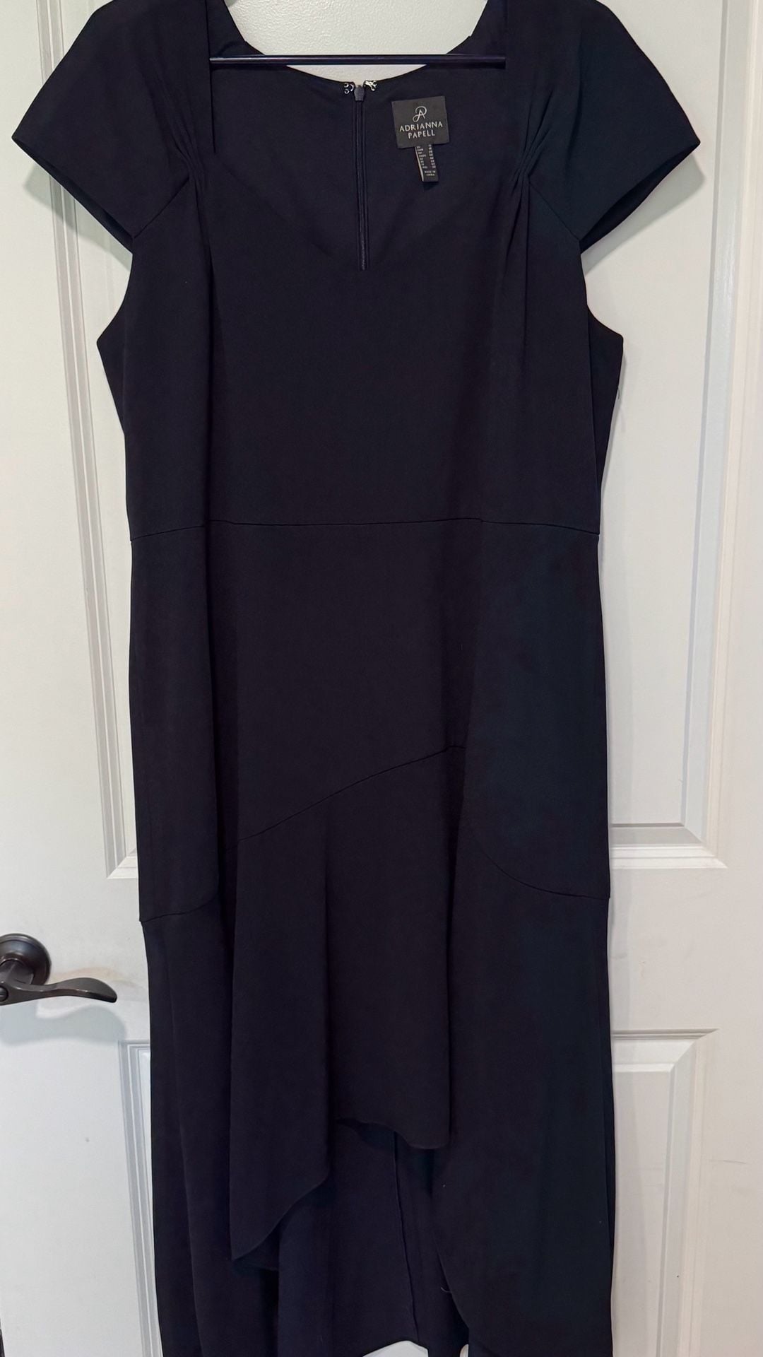 Adrianna Papell Navy Blue Asymmetrical Midi Dress Formal Wedding Guest Size 16 2