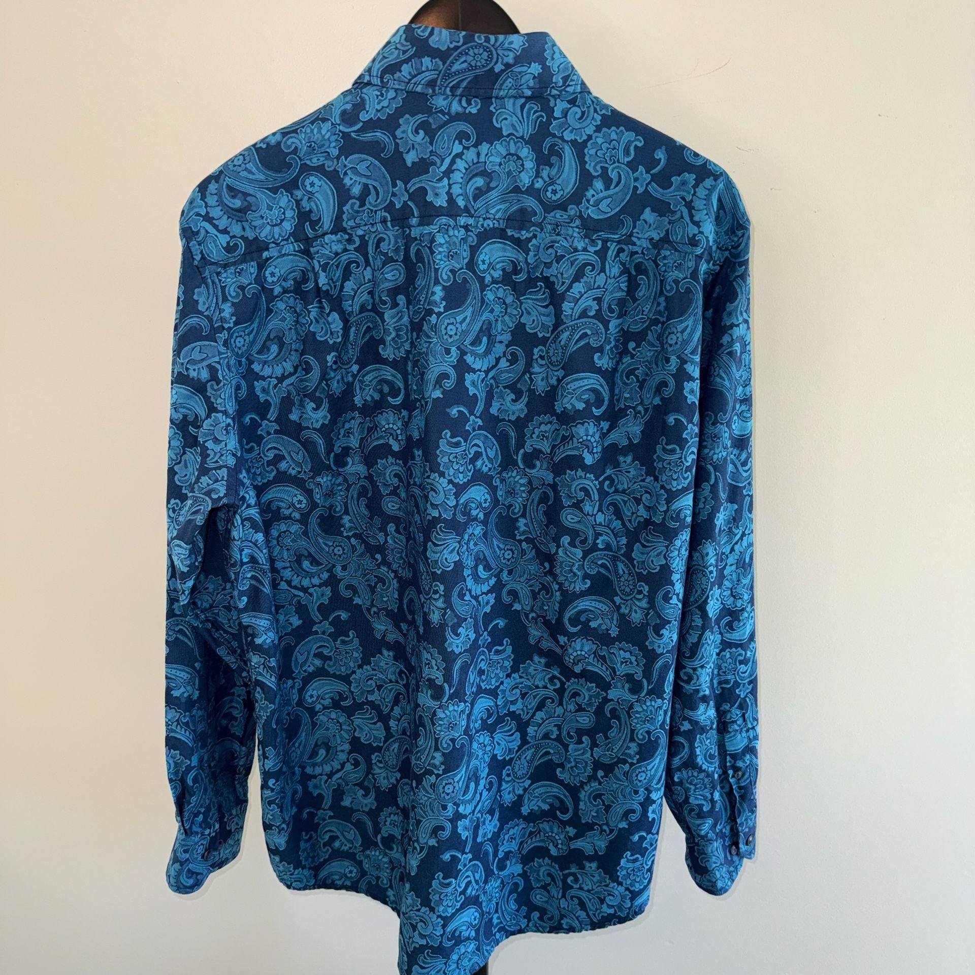 100% Cotton Tasso Elba Blue Paisley Dress Shirt Size L 16-16.5 3