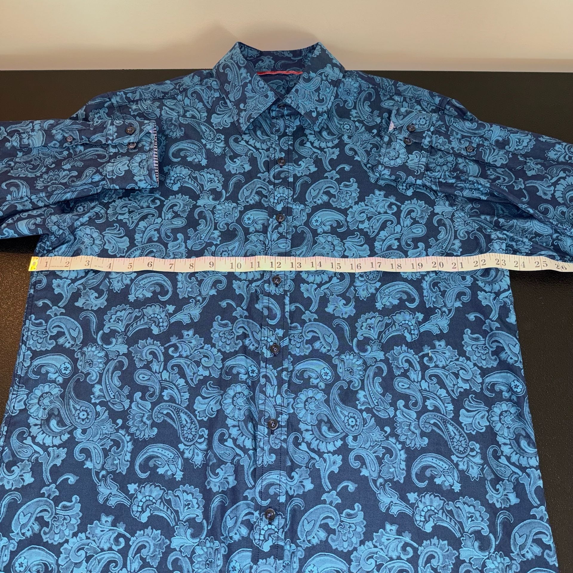 100% Cotton Tasso Elba Blue Paisley Dress Shirt Size L 16-16.5 6