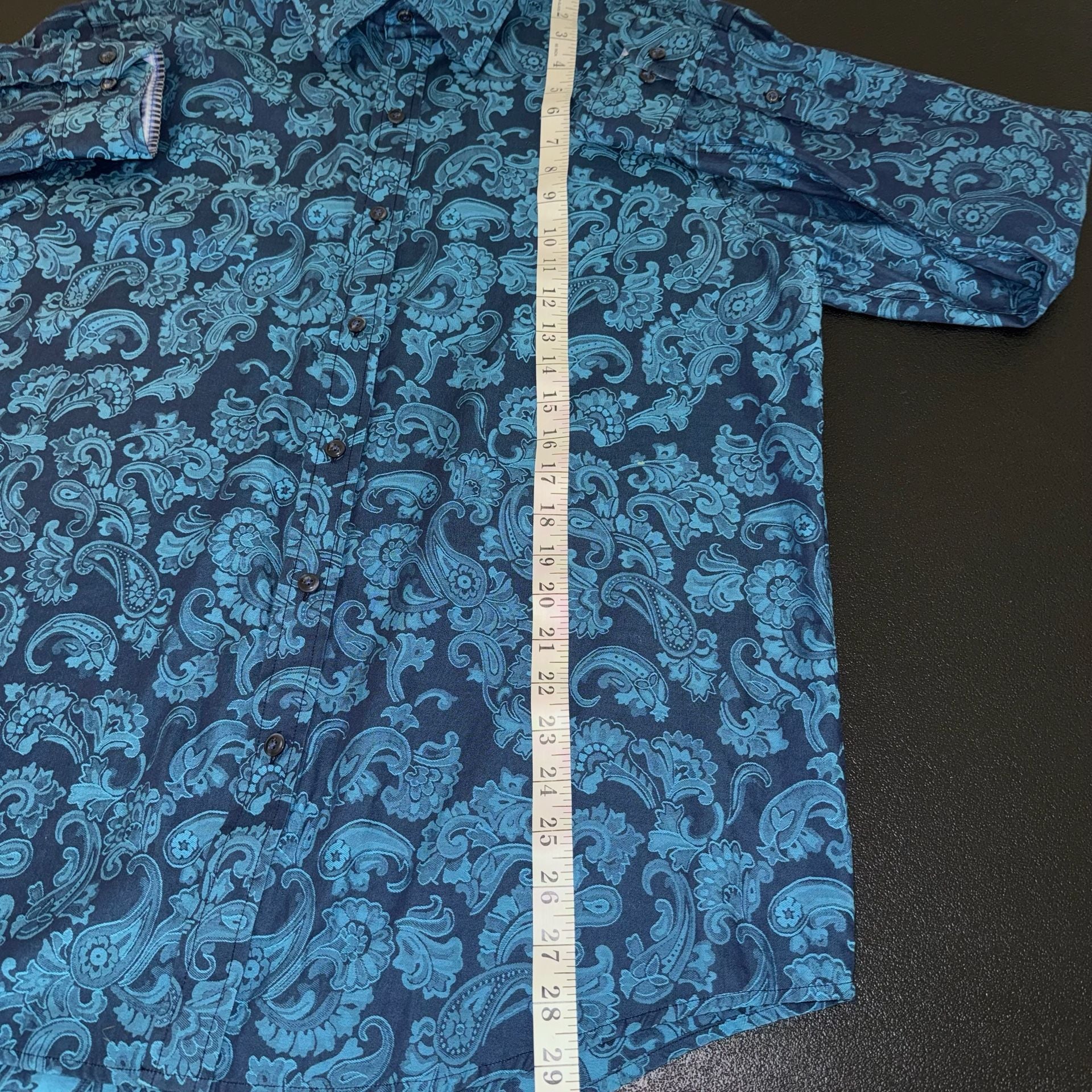 100% Cotton Tasso Elba Blue Paisley Dress Shirt Size L 16-16.5 7