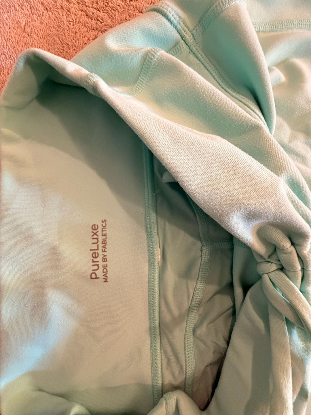 Fabletics PureLuxe Biker Shorts Mint Green Ruched Drawstring 2
