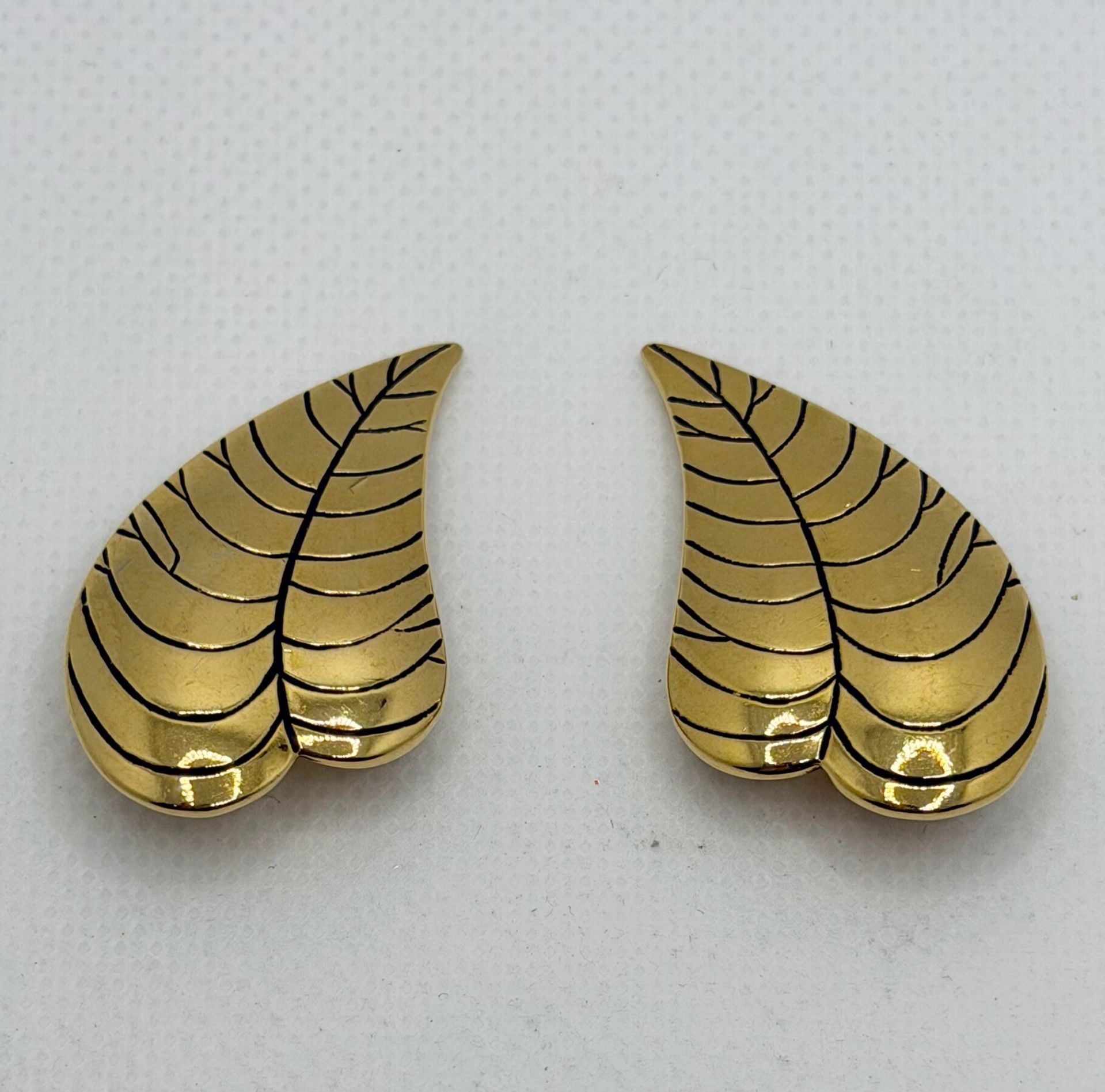 Vintage Retro Laurel Burch Gold Tone Leaf Clip-On Earrings 2