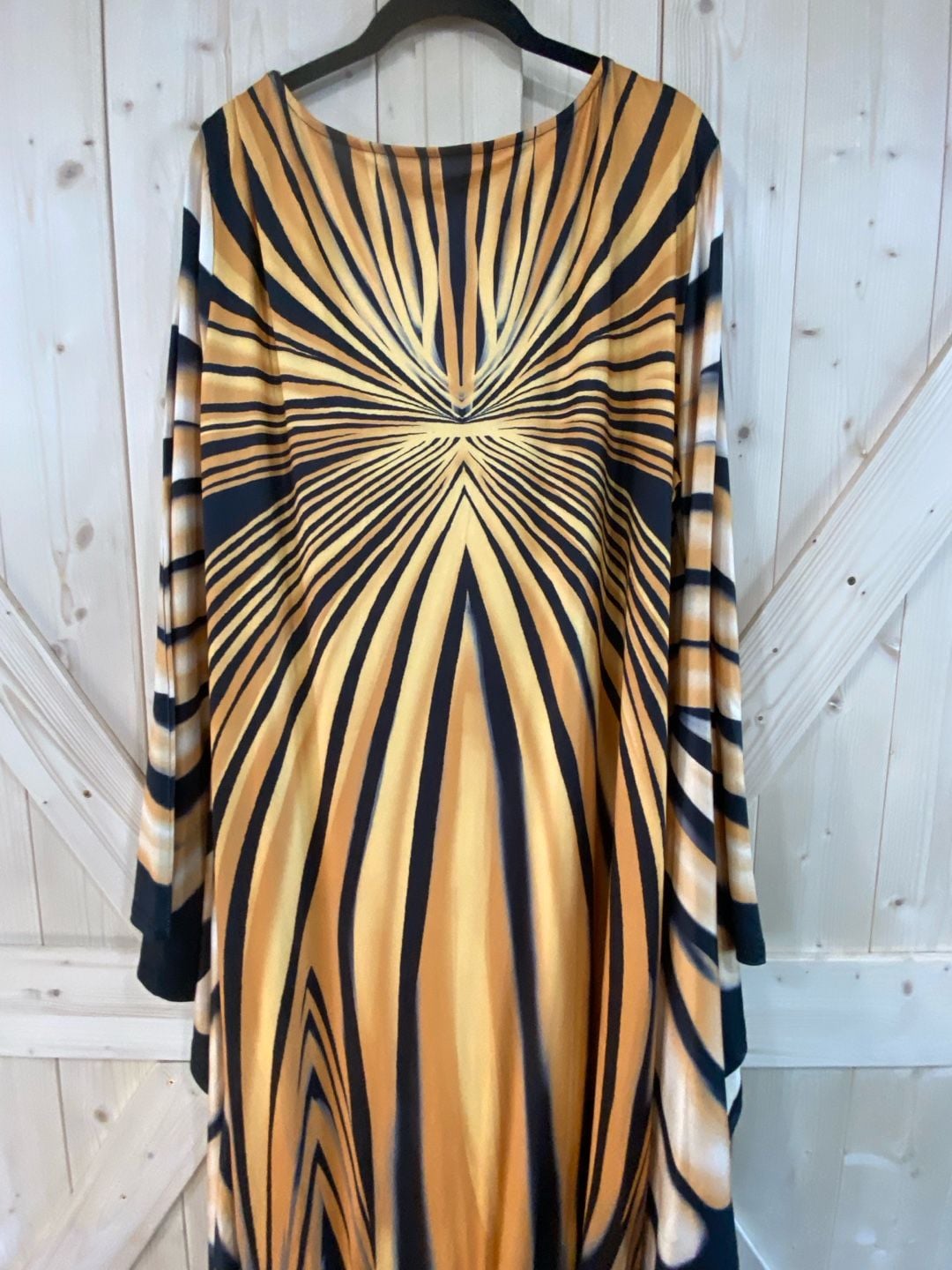 Tiger Stripe Print Maxi Caftan Dress Gold Black V-Neck One Size 9