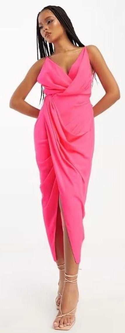 ASOS DESIGN pink deep V ruched dress 2