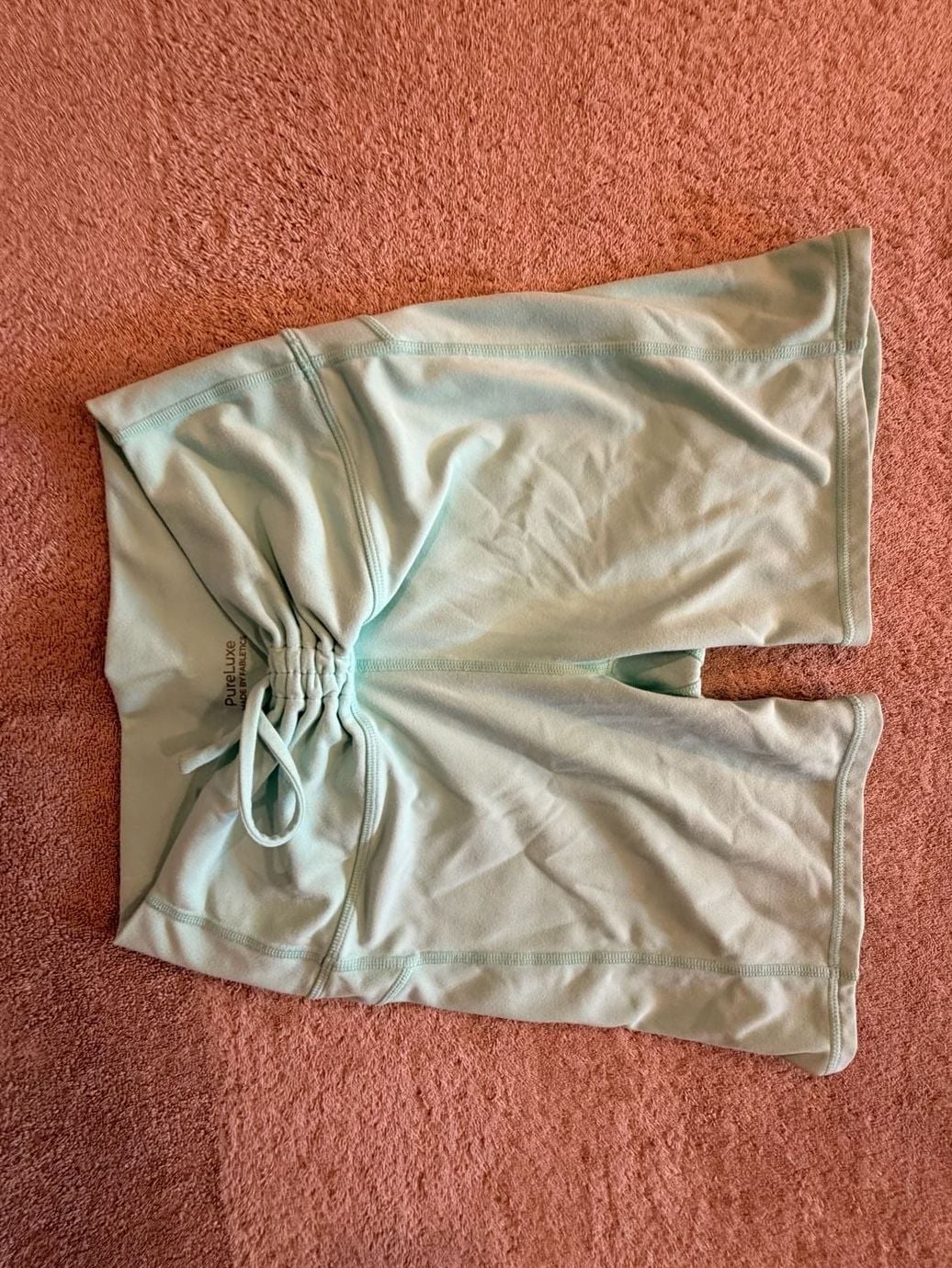 Fabletics PureLuxe Biker Shorts Mint Green Ruched Drawstring 1