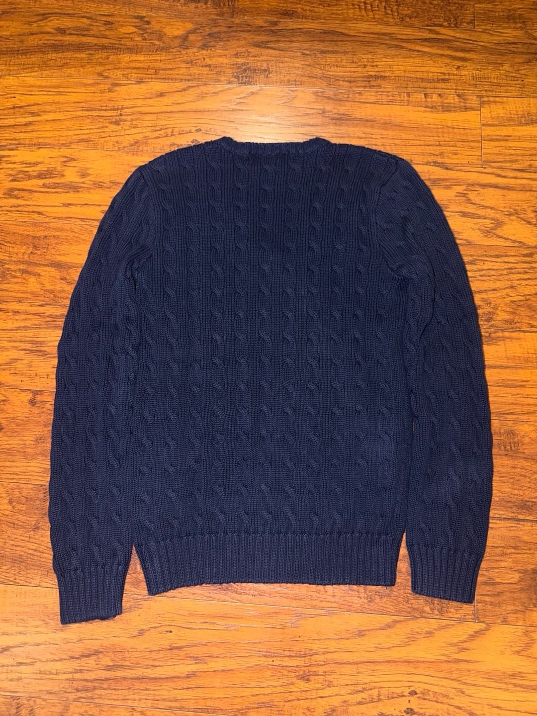 Ralph Lauren Sport Cable Knit V-Neck Sweater Size L Navy Pink Pony 7