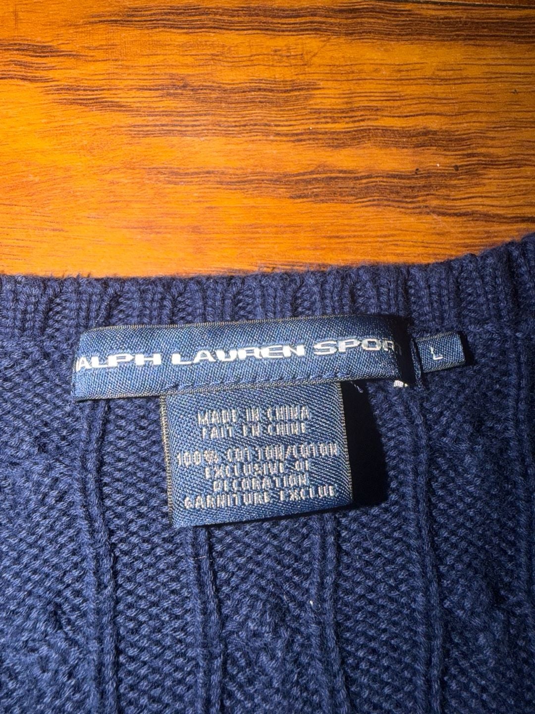 Ralph Lauren Sport Cable Knit V-Neck Sweater Size L Navy Pink Pony 9