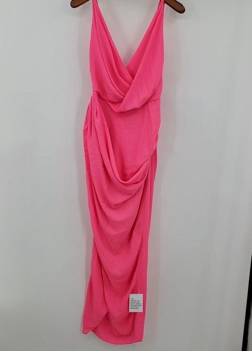 ASOS DESIGN pink deep V ruched dress 3