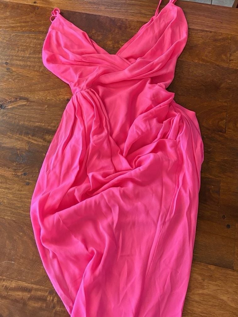 ASOS DESIGN pink deep V ruched dress 4