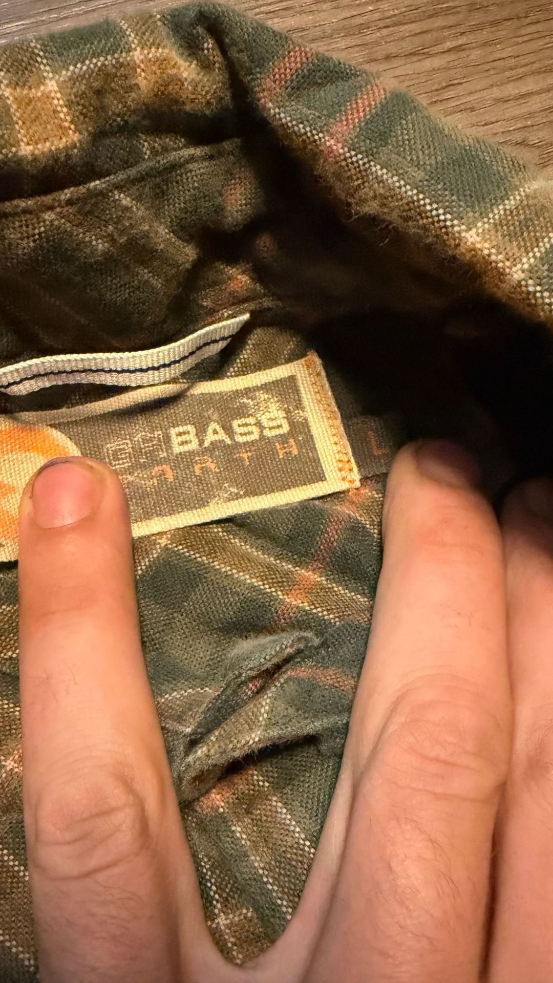 GH Bass Earth Plaid Flannel Shirt Size L Green Orange Long Sleeve 2
