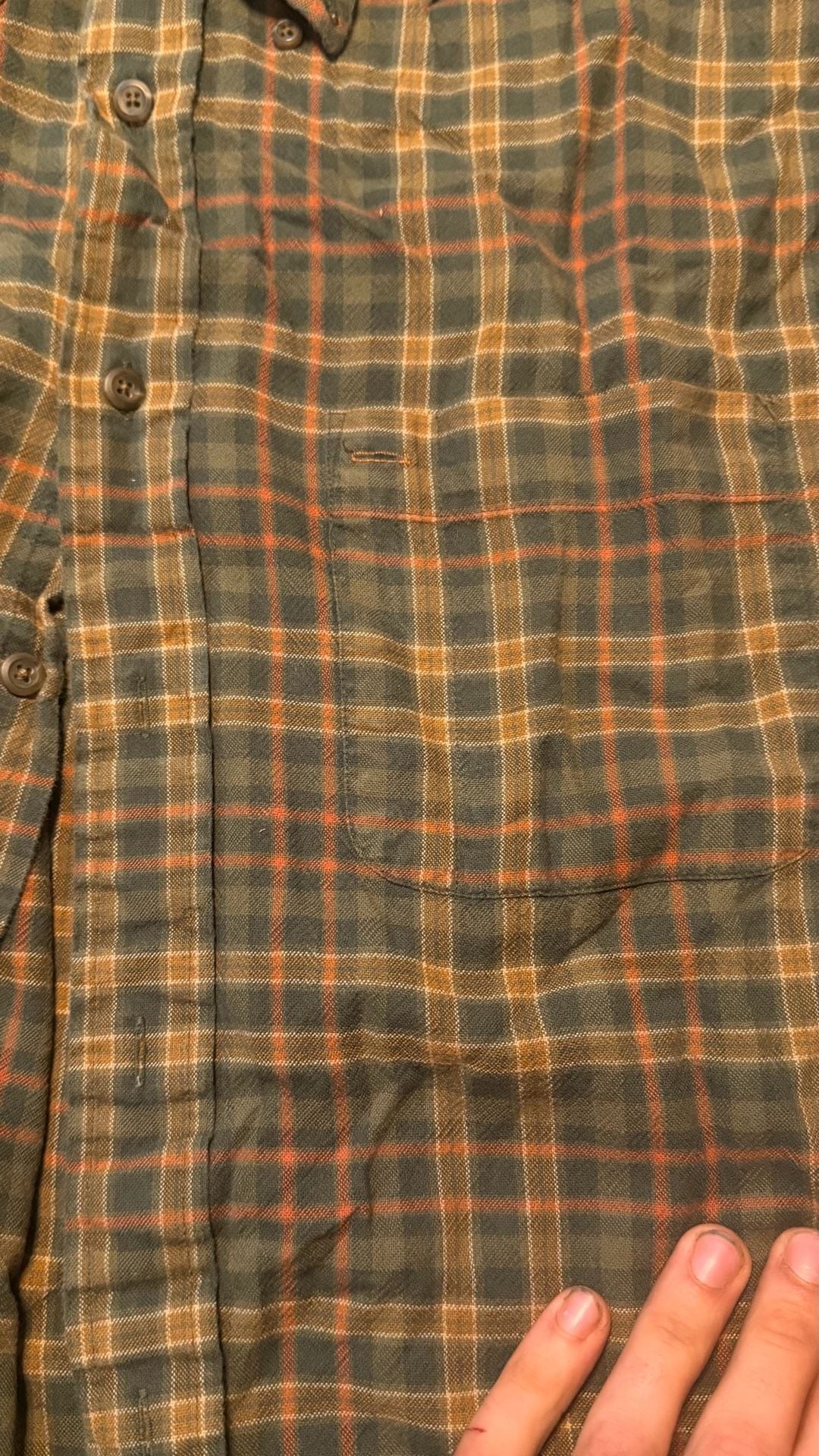 GH Bass Earth Plaid Flannel Shirt Size L Green Orange Long Sleeve 3