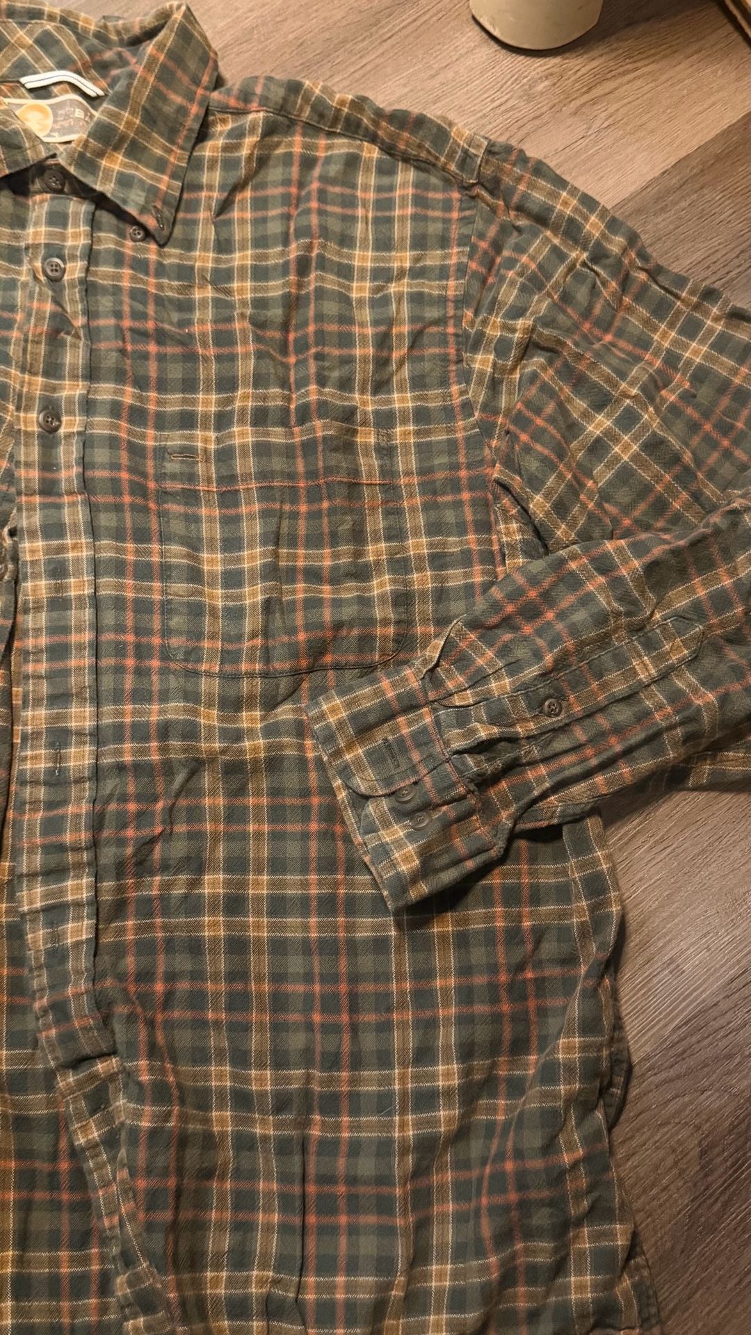 GH Bass Earth Plaid Flannel Shirt Size L Green Orange Long Sleeve 4