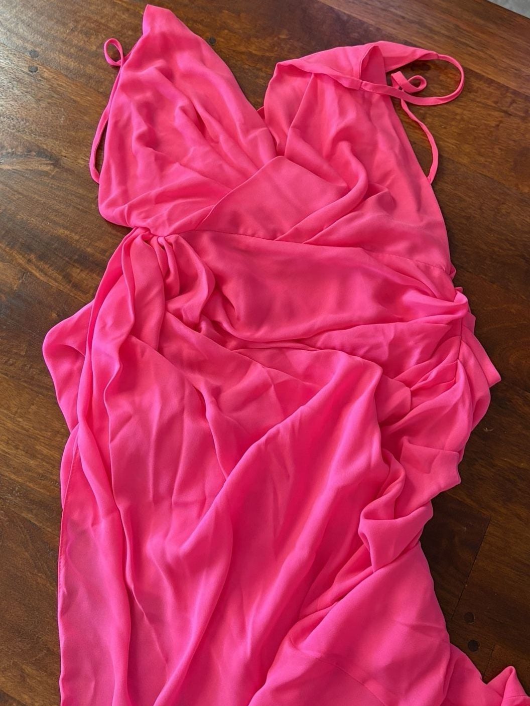ASOS DESIGN pink deep V ruched dress 8