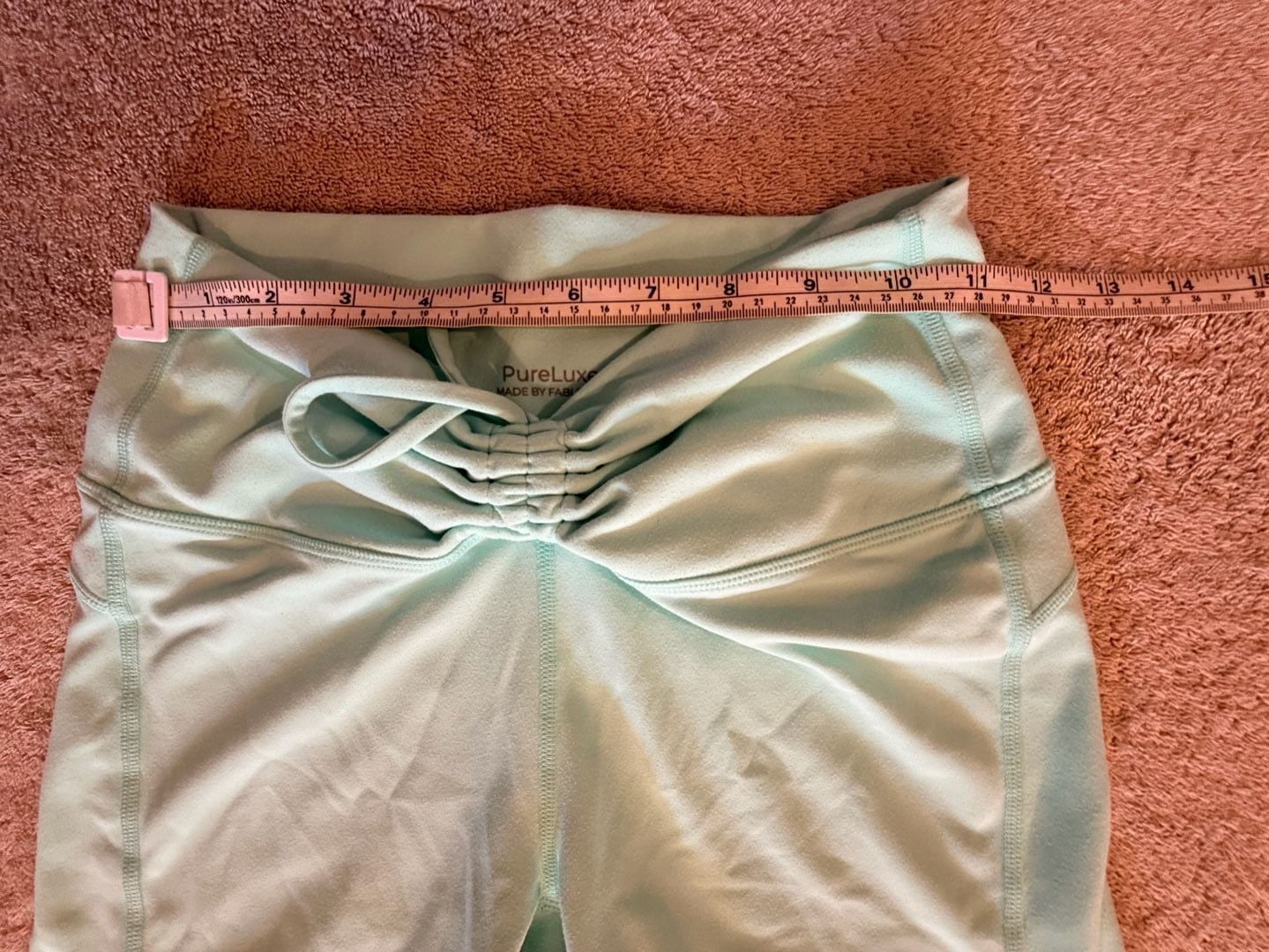 Fabletics PureLuxe Biker Shorts Mint Green Ruched Drawstring 3