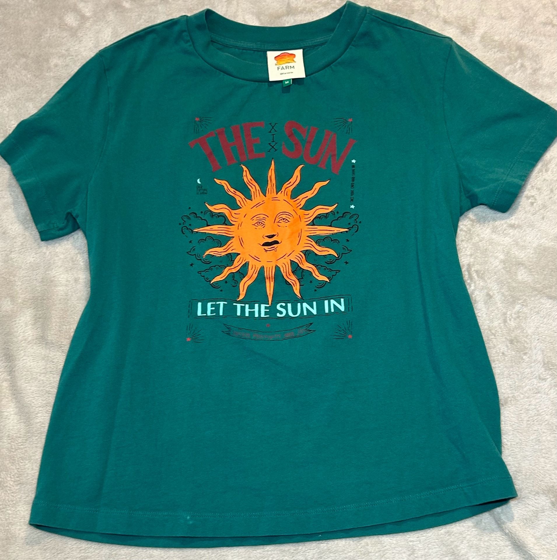 Farm Rio Let The Sun In Graphic T-Shirt Size M Green Cotton 3